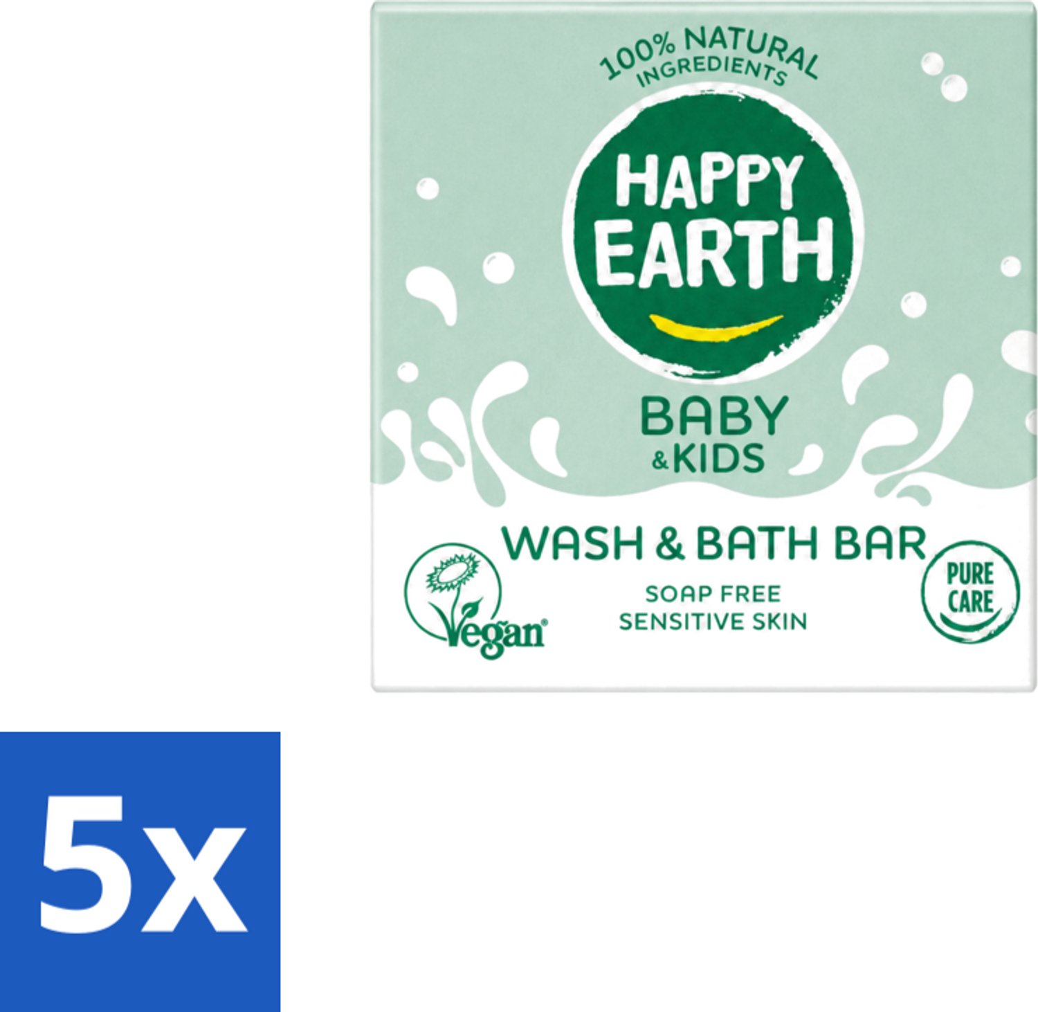 5 x Happy Earth – Wash & Bath Bar – 100% Natuurlijk Baby & Kids – 50 g - Voordeelverpakking - 5 stuks
