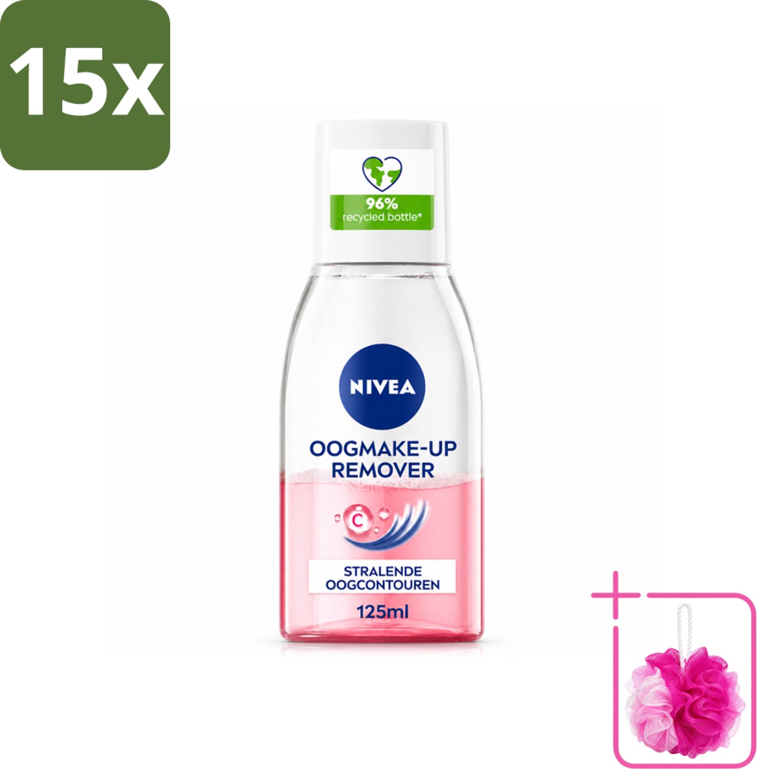 15 x NIVEA - Oogmake-up Verwijderaar - Verzorgend - Voor waterbestendige make-up - Met Vitamine C - 125 ml - Bulkverpakking - Oogmake-up verwijderen - Douchemop - Oogmake-up remover