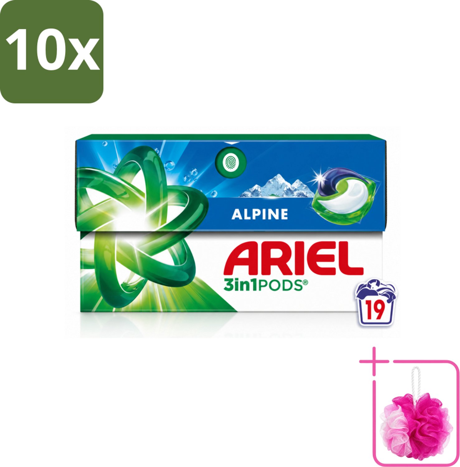 10 x Ariel - 3in1 Wasmiddel Pods - Alpine - 19 Pods - Bulkverpakking - Wasmiddel pod - Douchemop - Reiniging