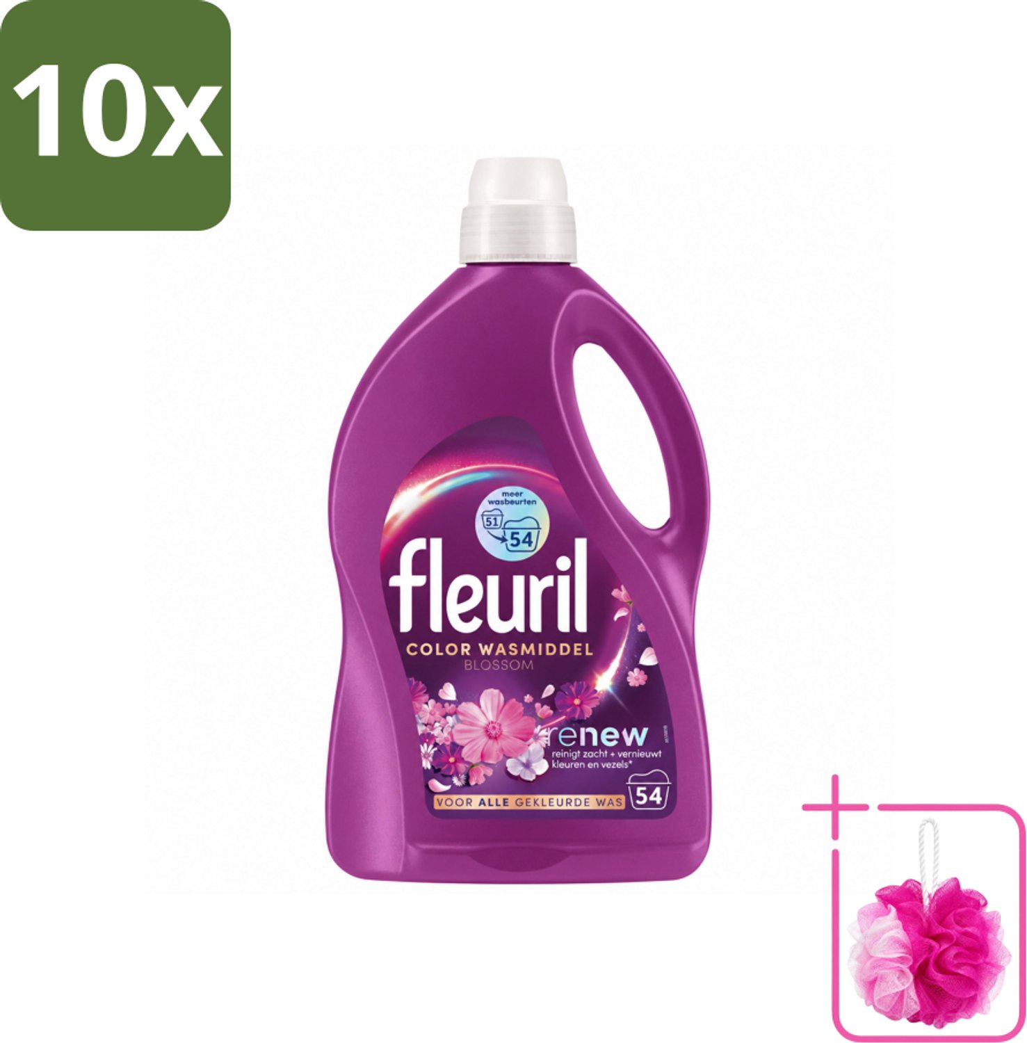 10 x Fleuril - Wasmiddel - Color Blossom Vloeibaar Wasmiddel - Kleurbehoud & Bloemige Geur - 54 wasbeurten - Bulkverpakking - Kleurbehoud - Douchemop - Wasmiddel voor gekleurde kleding