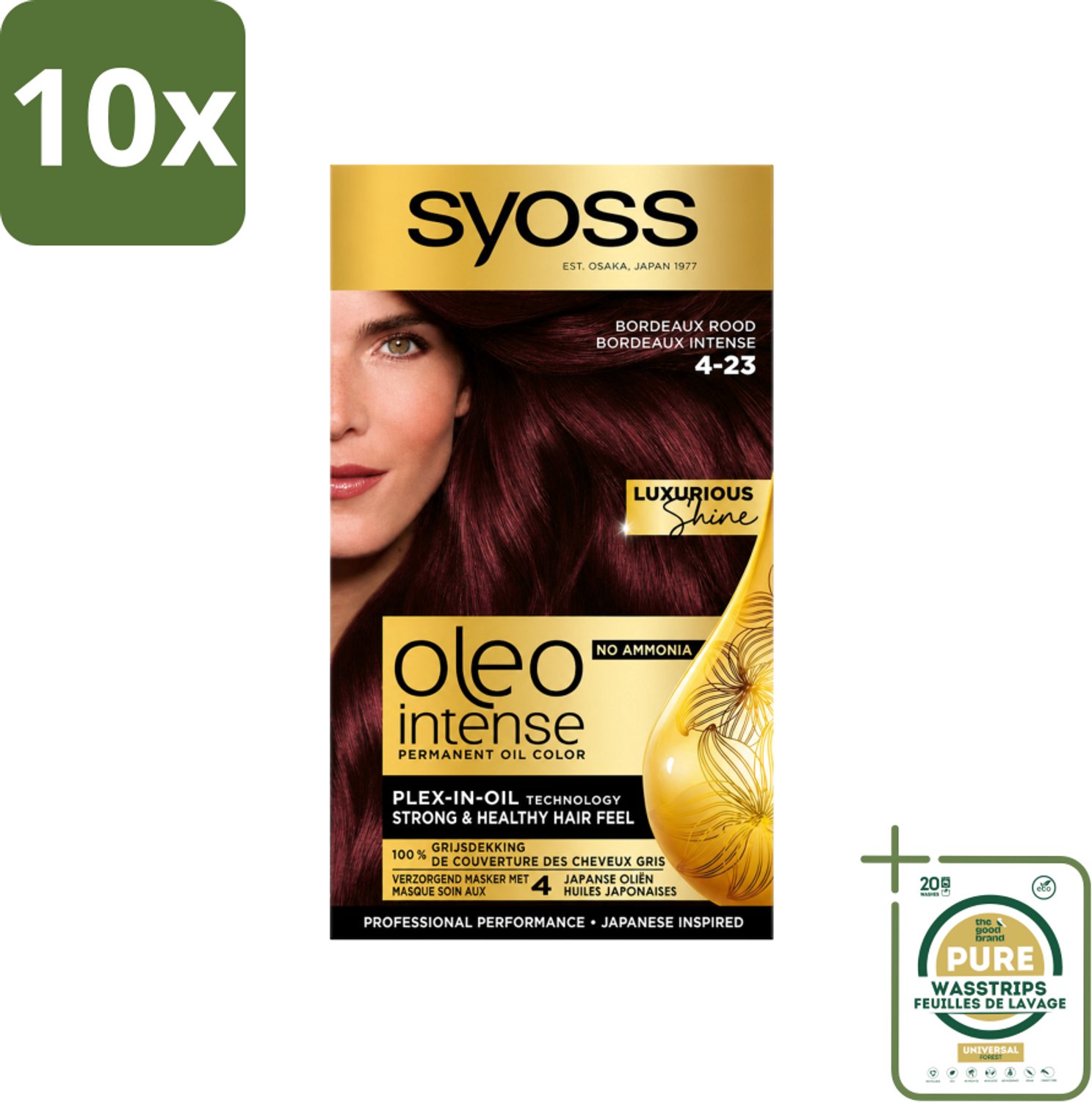 10 x SYOSS - Oleo Intense 4-23 - Haarverf - Permanente Haarkleuring - Bordeaux Rood - Langdurige Kleur - Wasstrips - Haarverf - Permanent Haarkleuren - Bordeauxrood - Haarkleur Zonder Ammoniak - Haarverf Zonder Ammoniak
