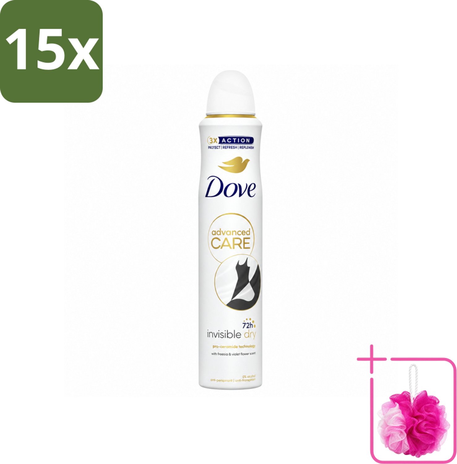 15 x Dove Deodorant Spray - Invisible Dry - 200 ml - Bulkverpakking - Dove deodorant spray - Douchemop - Onzichtbare deodorant