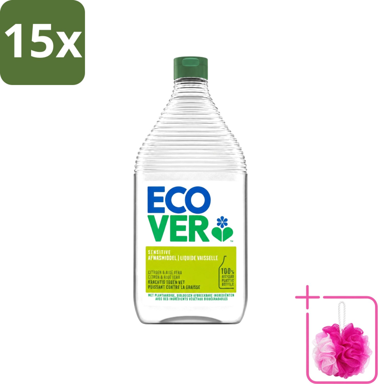 15 x Ecover - Afwasmiddel - Citroen & Aloë Vera - 950 ml - Bulkverpakking - Afwasmiddel citroen aloë vera - Douchemop - Natuurlijk afwasmiddel