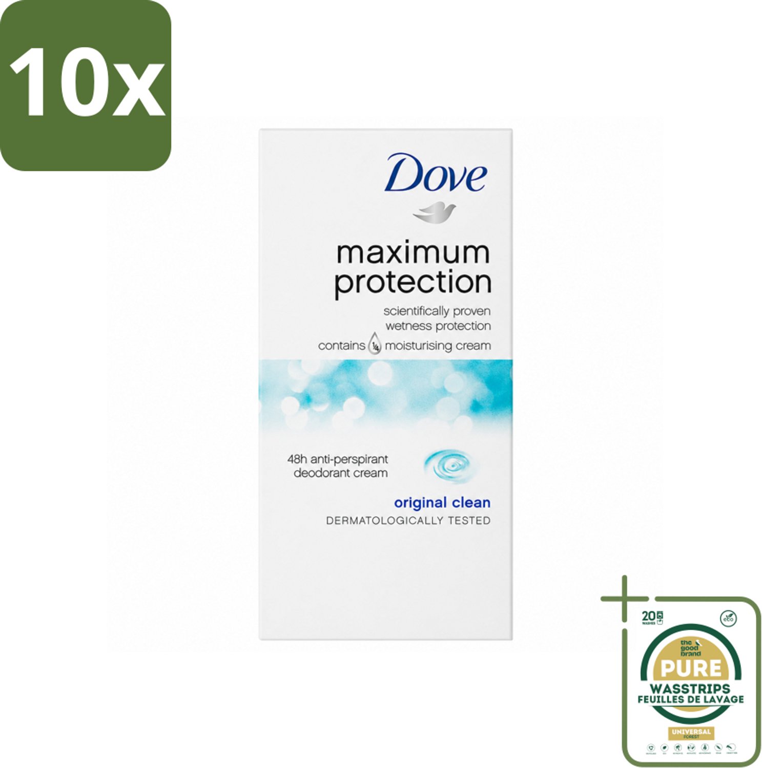 10 x Dove Deodorant Stick - Maximum Protection - Original Clean - 45 ml - Wasstrips - Anti-transpirant - Deodorant - Okselbescherming - Zweetbehandeling - Geurvermindering