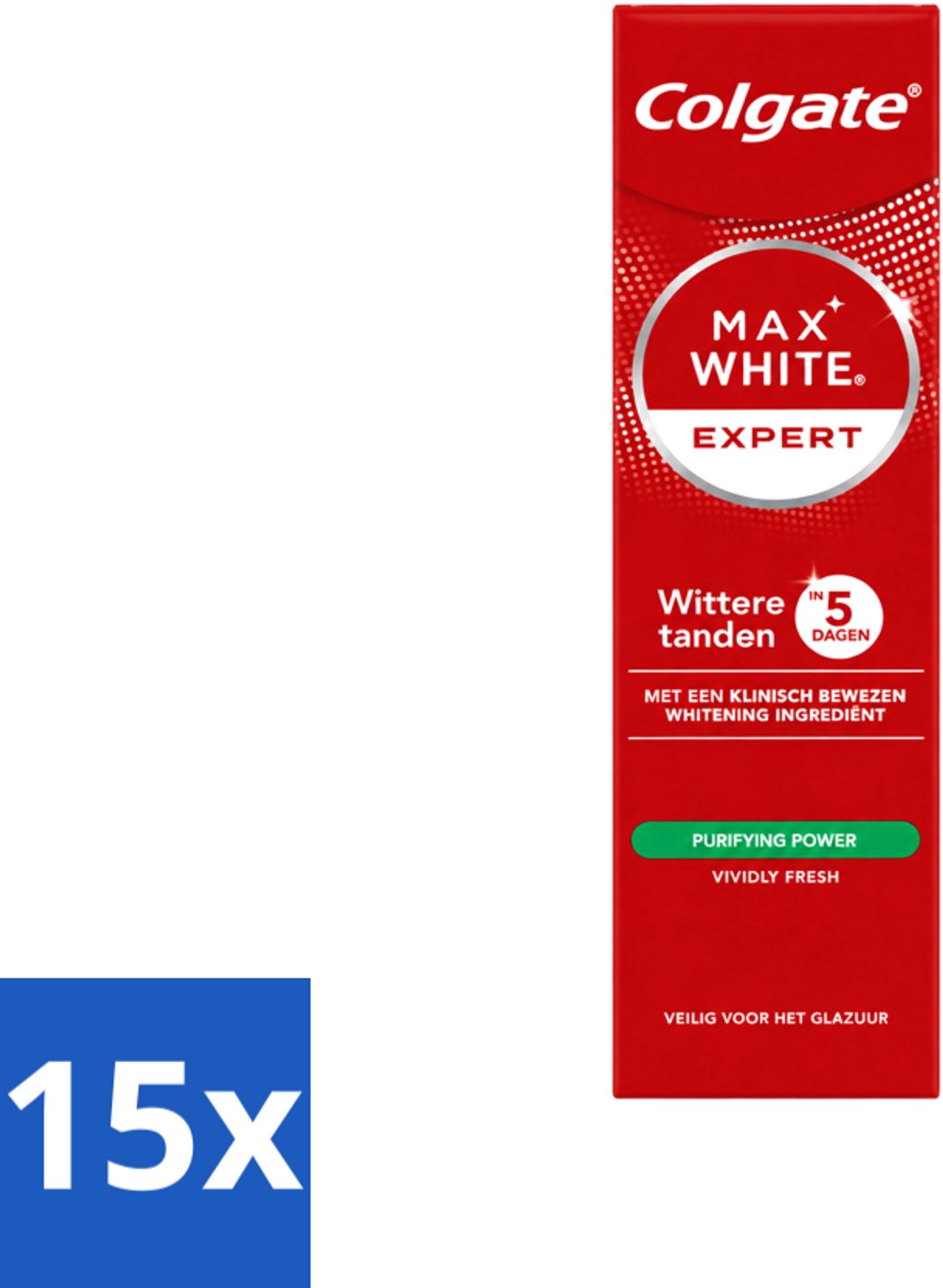 15 x Colgate – Max White Expert Purifying Power – Tandpasta – 75 ml - Voordeelverpakking - 15 stuks