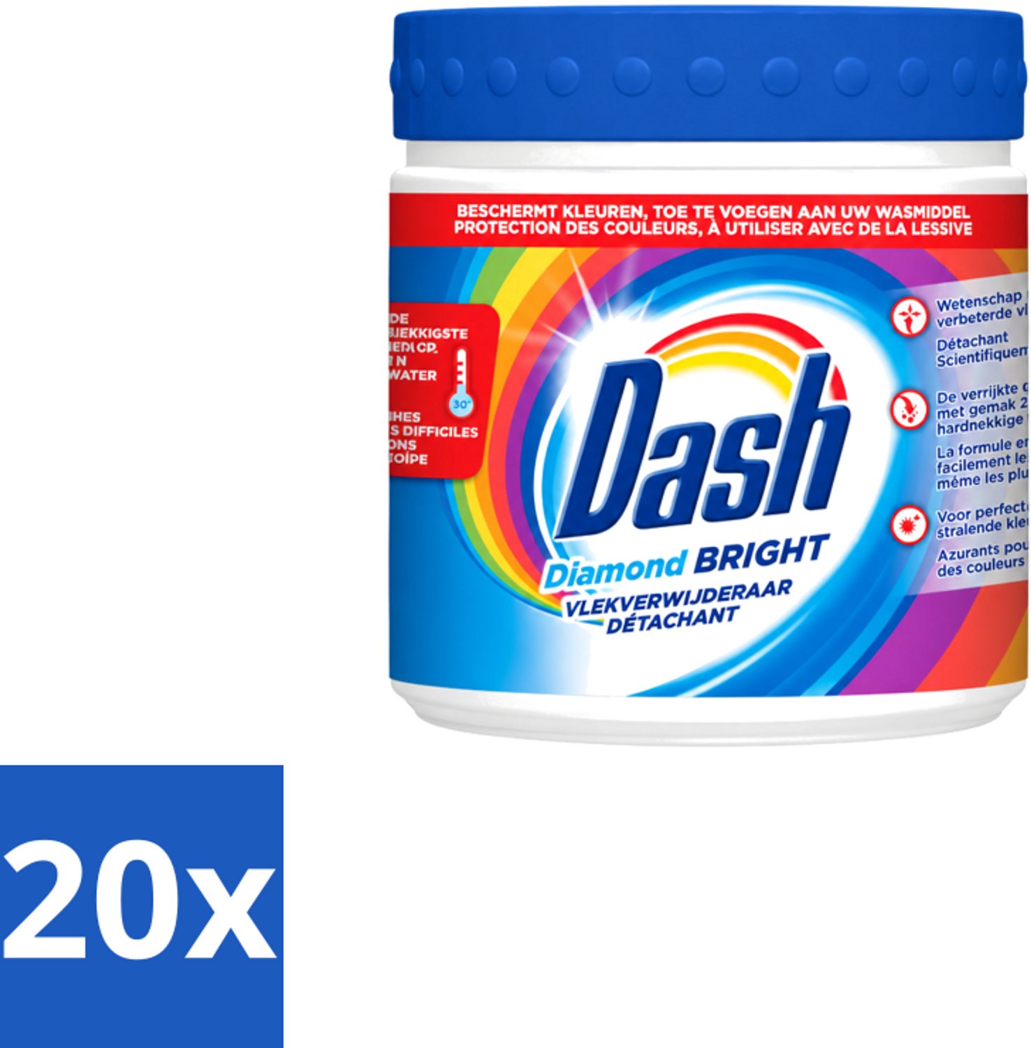 20 x Dash – Vlekverwijderaar – Diamond Bright Kleur – 500 g - Voordeelverpakking - 20 stuks