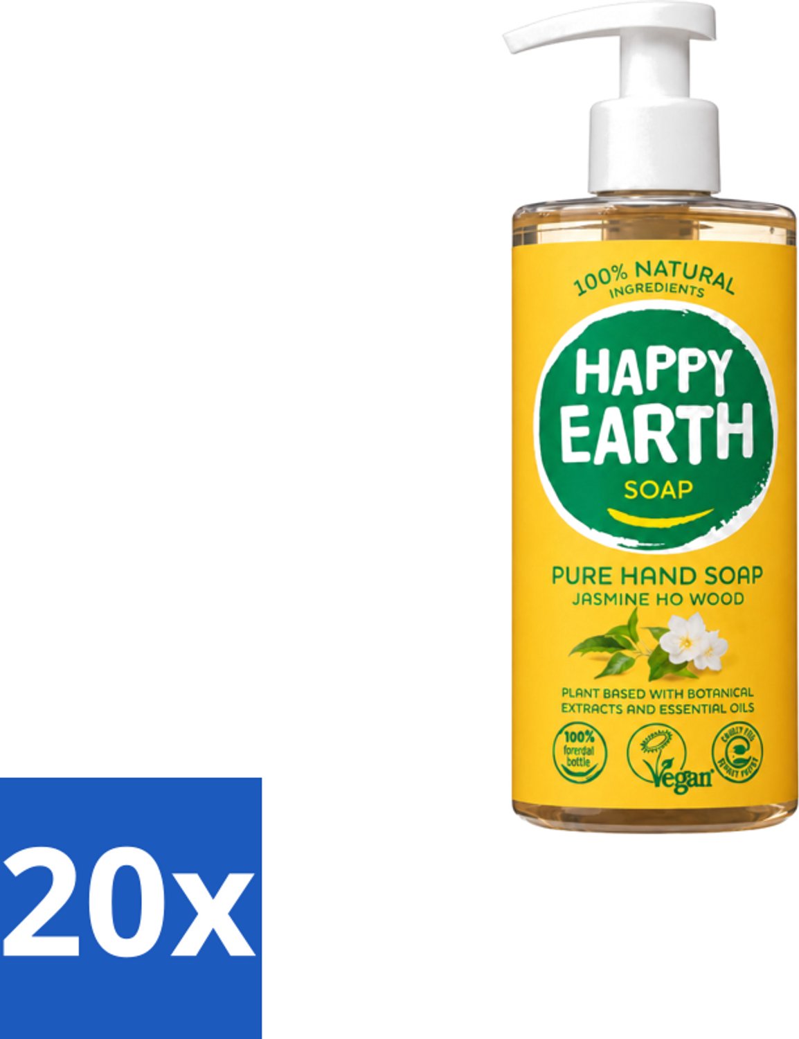 20 x Happy Earth – Handzeep – 100% Natuurlijk Jasmine Ho Wood – 300 ml - Voordeelverpakking - 20 stuks