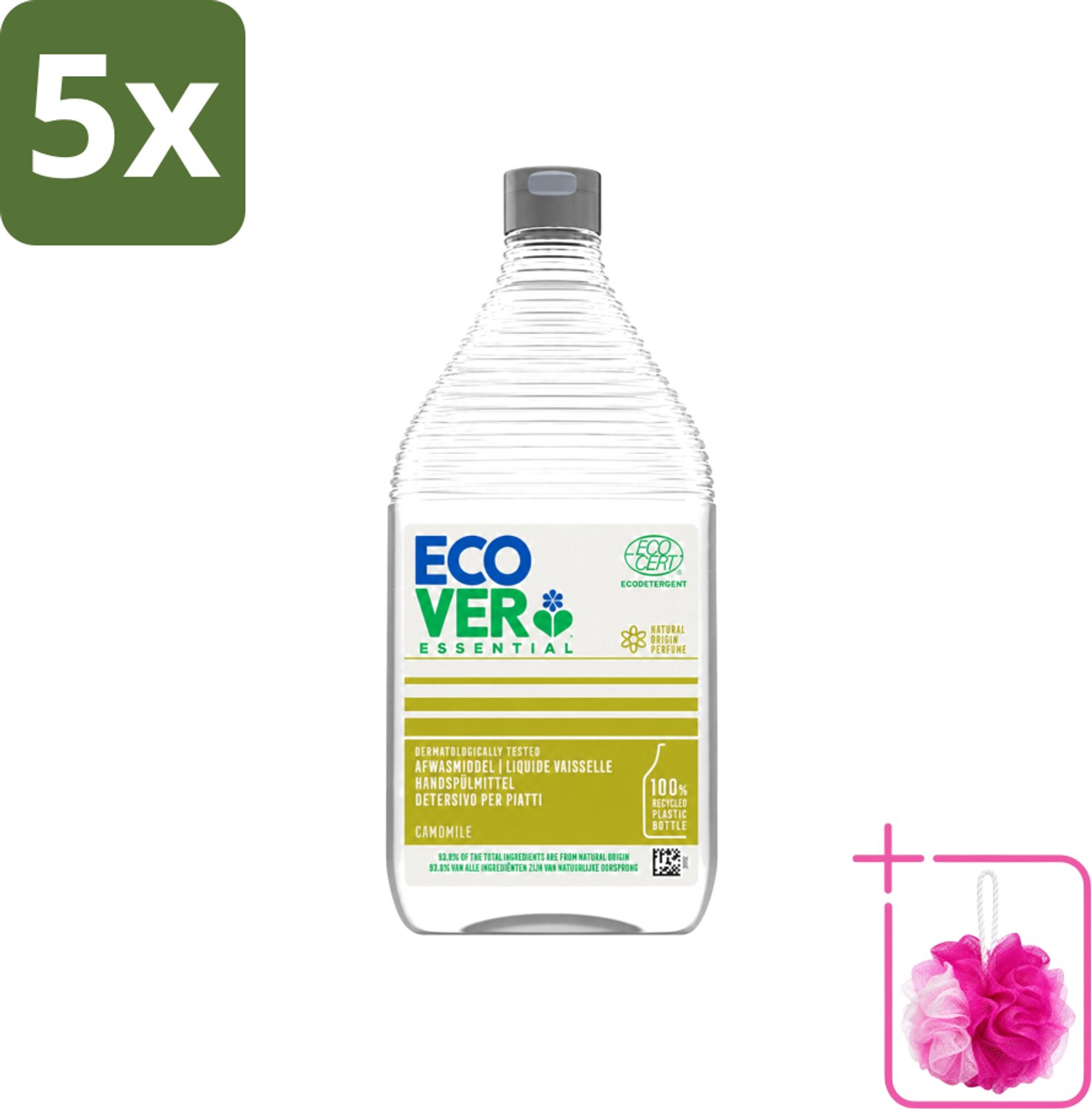 5 x Ecover - Afwasmiddel Essential - Kamille - 950 ml - Bulkverpakking - Afwasmiddel kamille - Douchemop - Plantaardig afwasmiddel