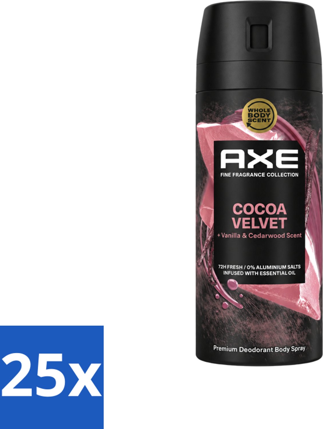 25 x Axe – Deodorant – Cocoa Velvet – 150 ml - Voordeelverpakking - 25 stuks