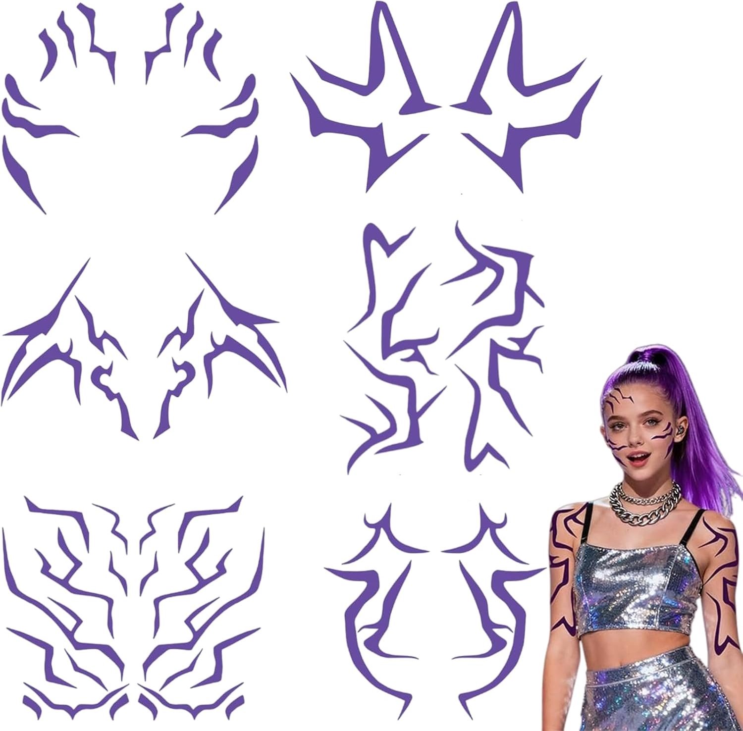 Tijdelijke tatoeages, Tijdelijke demon body tattoos, Demon Energy Pattern tijdelijke tattoos, Anime-accessoires, Voor danscosplay, Feestmake-up, Kostuumaccessoires carnaval