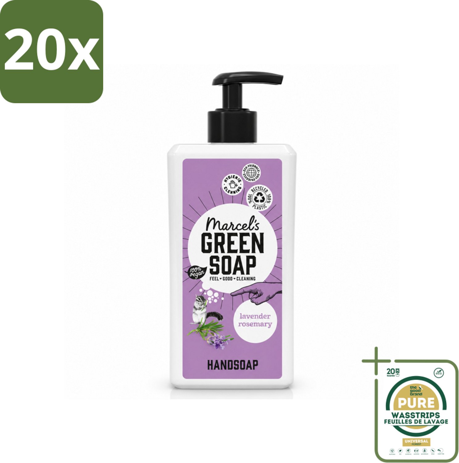 20 x Marcel's Green Soap - Handzeep - Lavender & Rozemarijn - Voor dagelijks gebruik - 500 ml - Wasstrips - Handzeep Lavendel En Rozemarijn - Natuurlijke Handzeep - Geur Handzeep - Handwas - Gezond Handwas
