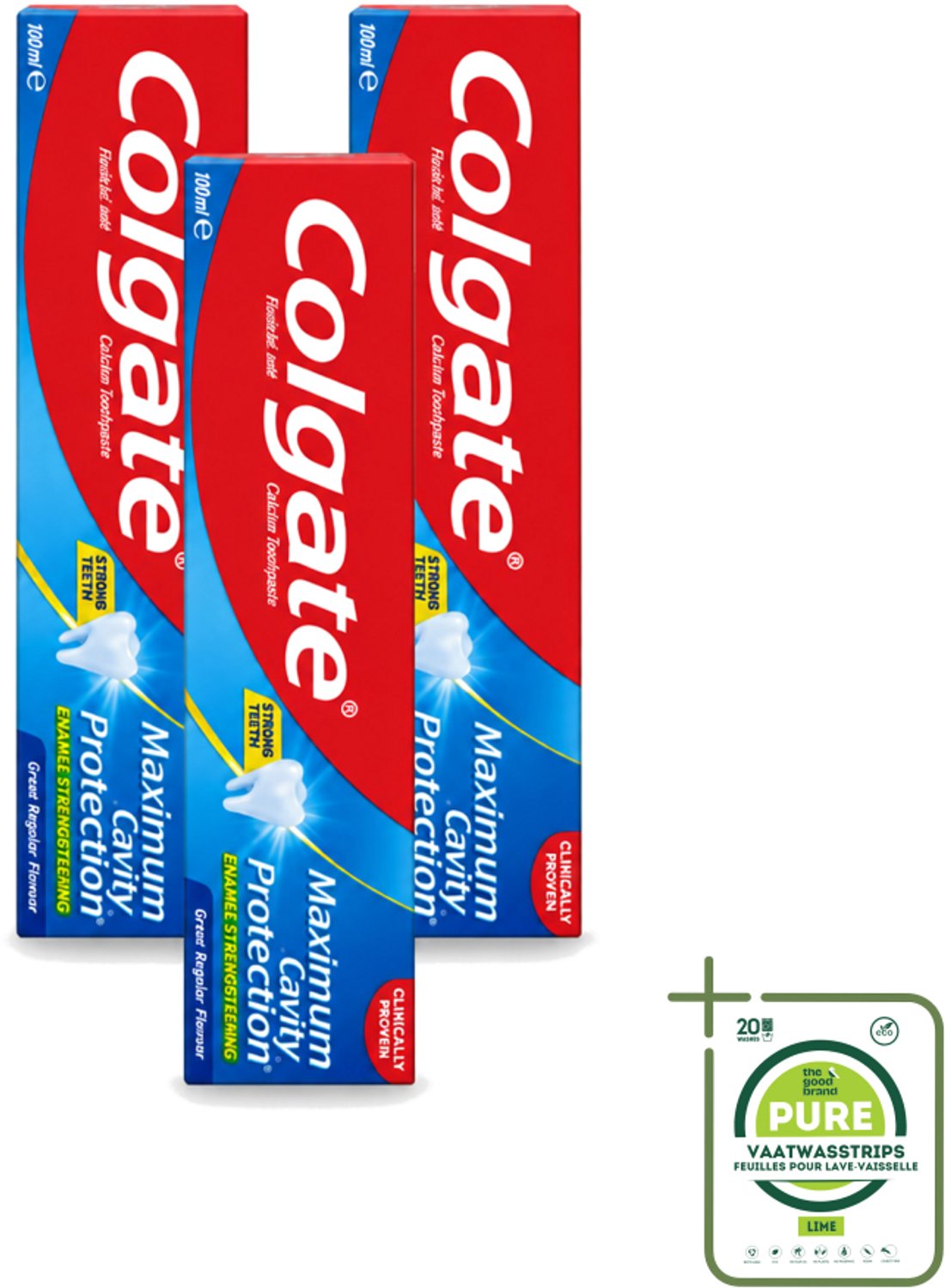 3 x Colgate - Maximum Cavity Protection - Tandpasta - 100ml - Grootverpakking - Vaatwasstrips - Tandpasta - Gaatjesbescherming - Witte Tanden - Vlekverwijdering - Fluoridetandpasta
