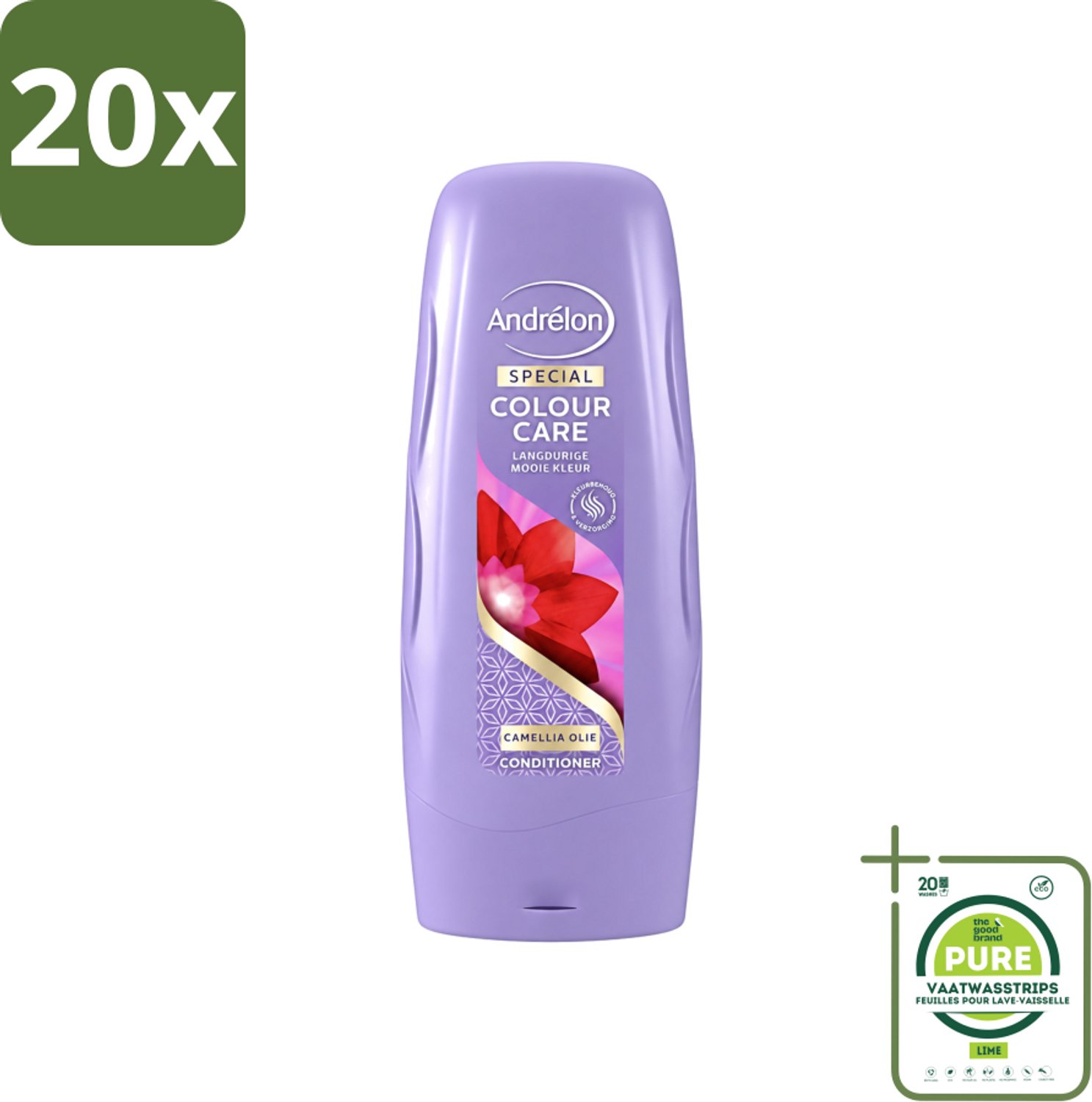 20 x Andrélon - Colour Care - Camellia Olie - Conditioner - Kleurbehoud - 300 ml - Grootverpakking - Vaatwasstrips - Kleurbehoud - Haarkleur - Haarverzorging - Camellia-olie - Sulfaatvrije Conditioner