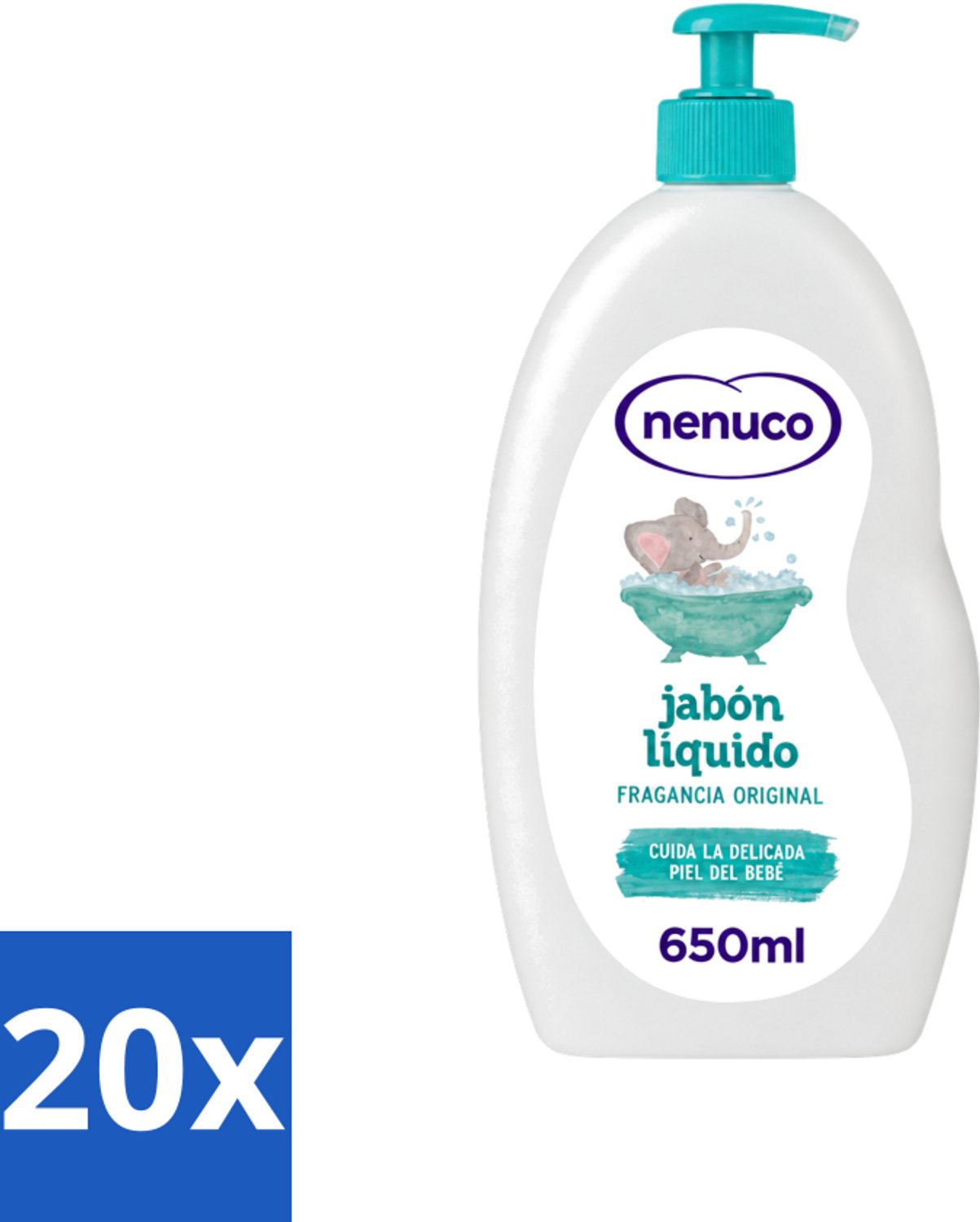 20 x Nenuco - Jabon Líquido - Vloeibare Zeep - Originele Geur - Met Doseerpomp - 650 ml - Voordeelverpakking - 20 stuks