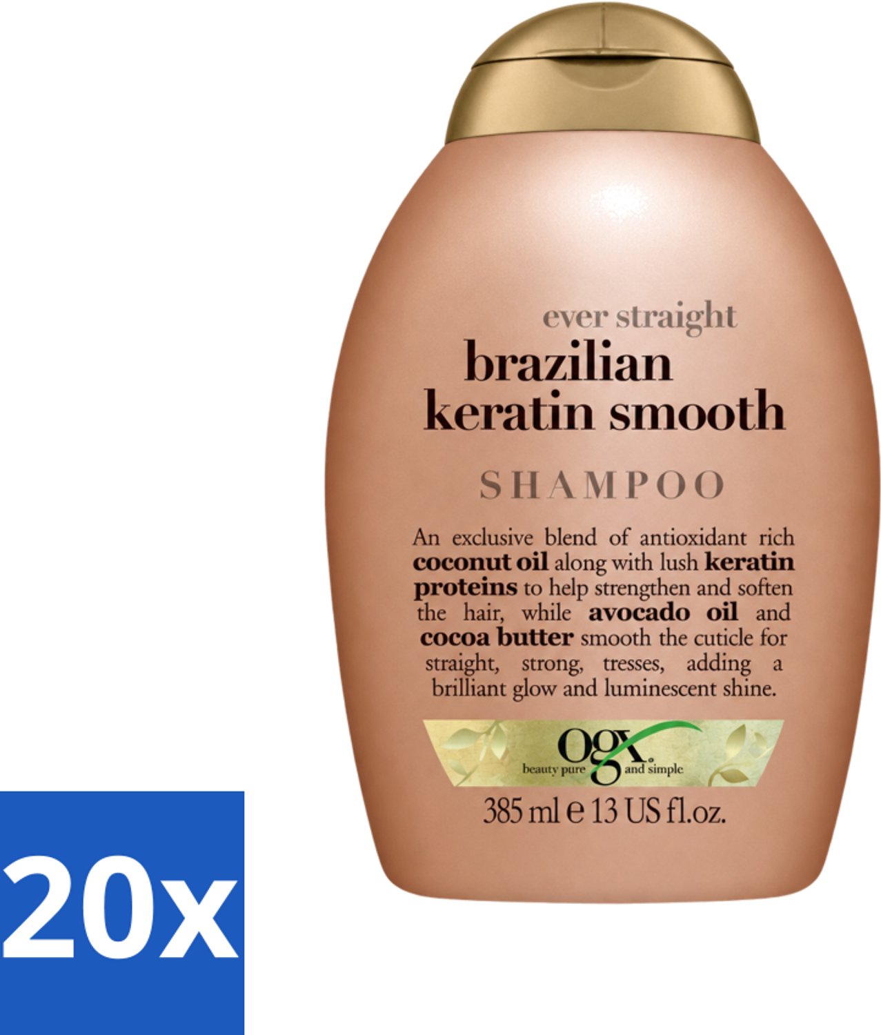 20 x OGX - Brazilian Keratin Therapy - Shampoo - Versterkend - Gladmakend - 385 ml - Voordeelverpakking - 20 stuks