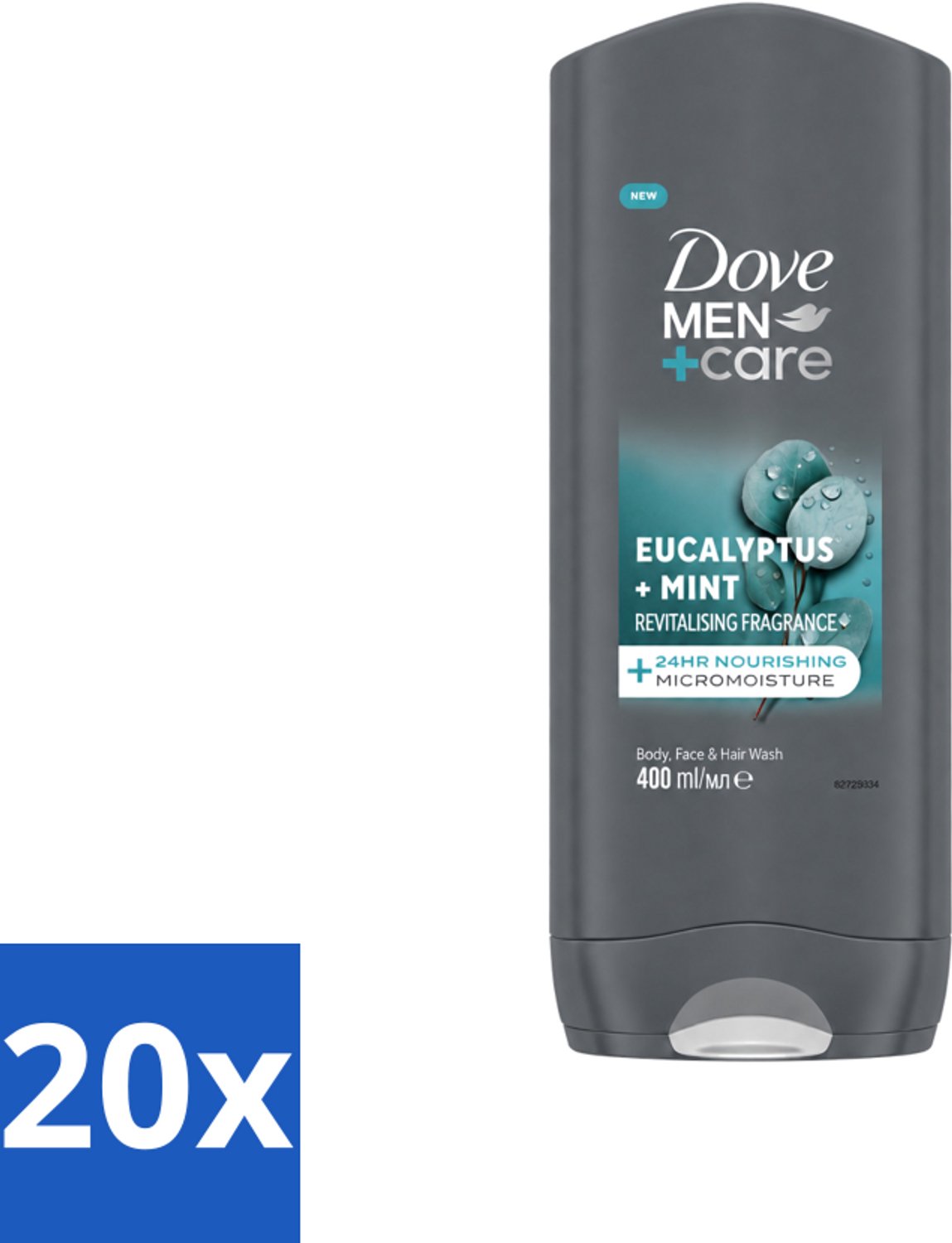 20 x Dove - Douchegel - Men+ Care Eucalyptus + Mint - Verfrissend en kalmerend - 400 ml - Voordeelverpakking - 20 stuks
