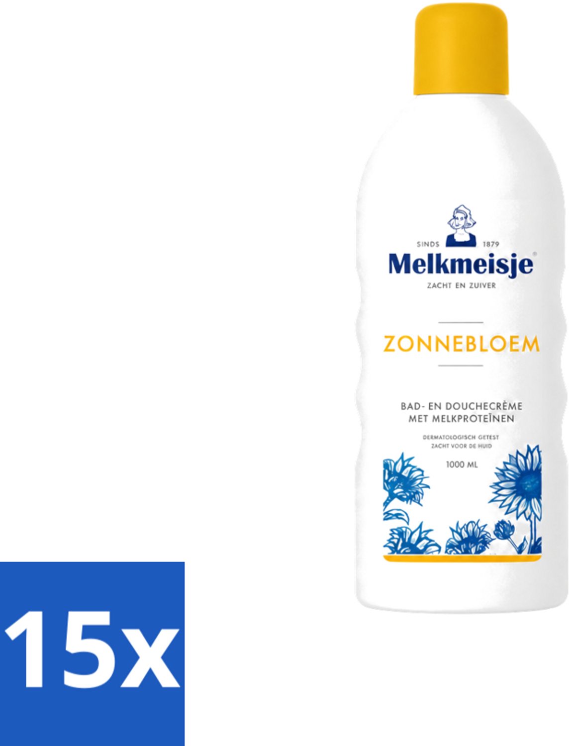 15 x Melkmeisje - Bad & Douche Zonnebloem - Romig Parfum - 1000 ml - Voordeelverpakking - 15 stuks