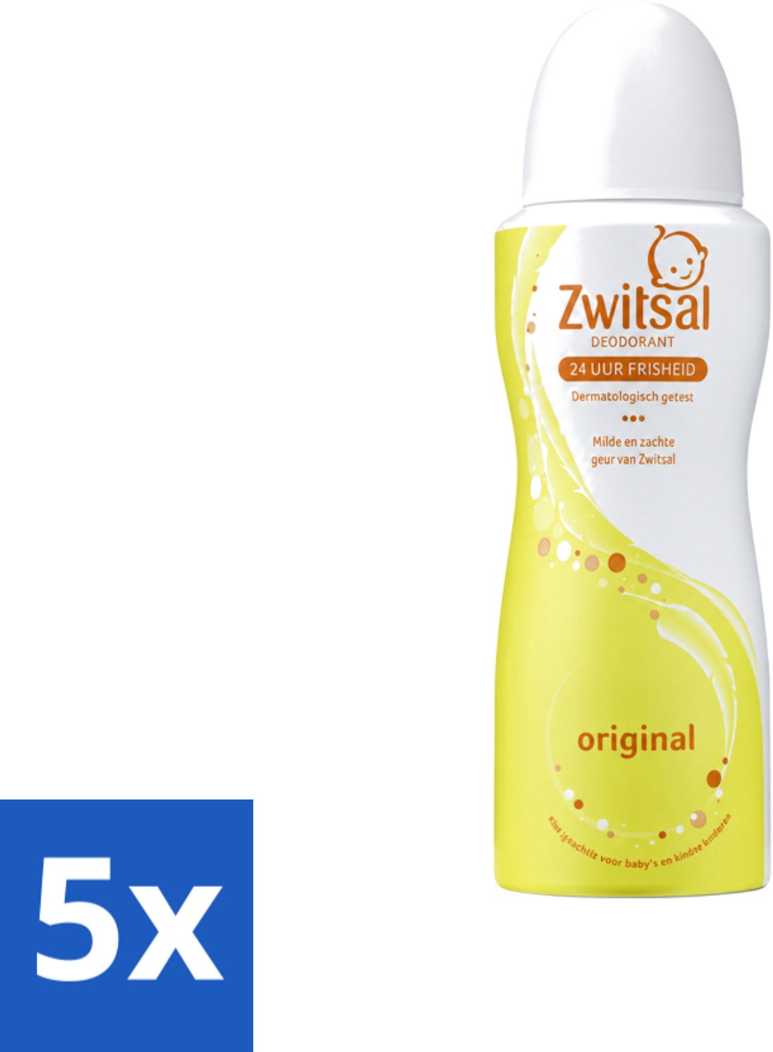 5 x Zwitsal - Origineel - Deodorant Spray - Fris Geurend - Huidvriendelijk - 100 ml - Voordeelverpakking - 5 stuks