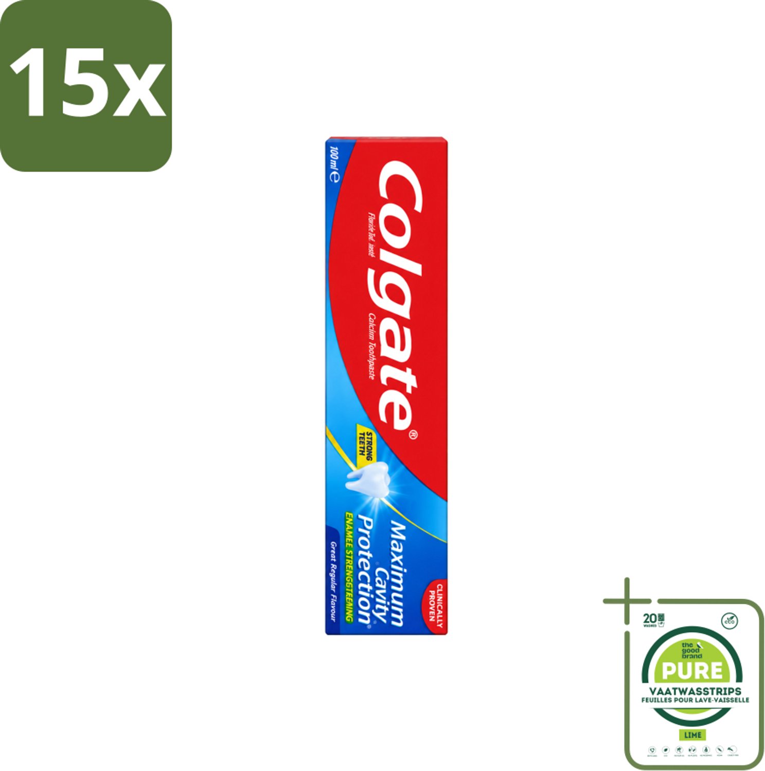 15 x Colgate - Maximum Cavity Protection - Tandpasta - 100ml - Grootverpakking - Vaatwasstrips - Tandpasta - Gaatjesbescherming - Witte Tanden - Vlekverwijdering - Fluoridetandpasta