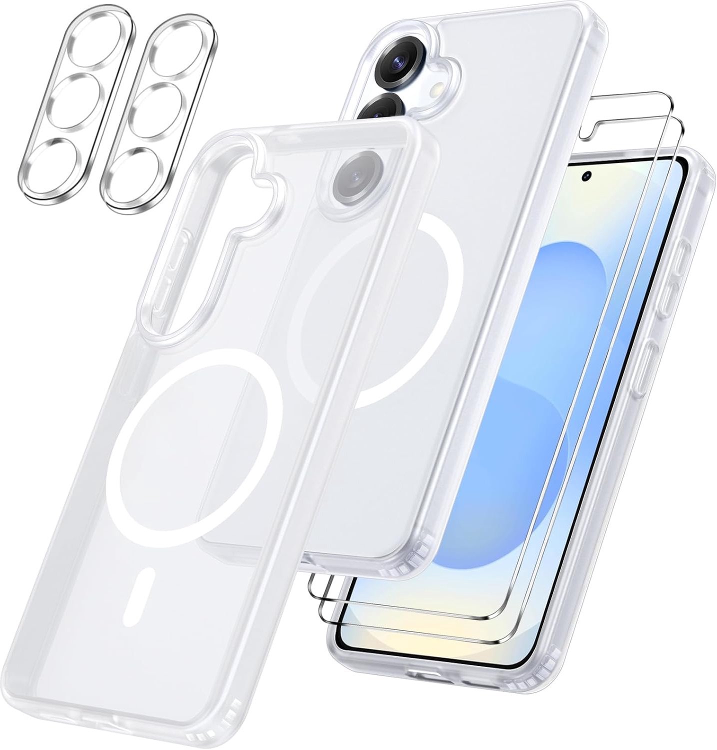 Hoesje voor Samsung Galaxy S25 5G, TPU beschermhoes met Magnetic Safe met 2 stuks schermbeschermers + 2 camera schermbeschermers voor Samsung S25 5G - Transparant