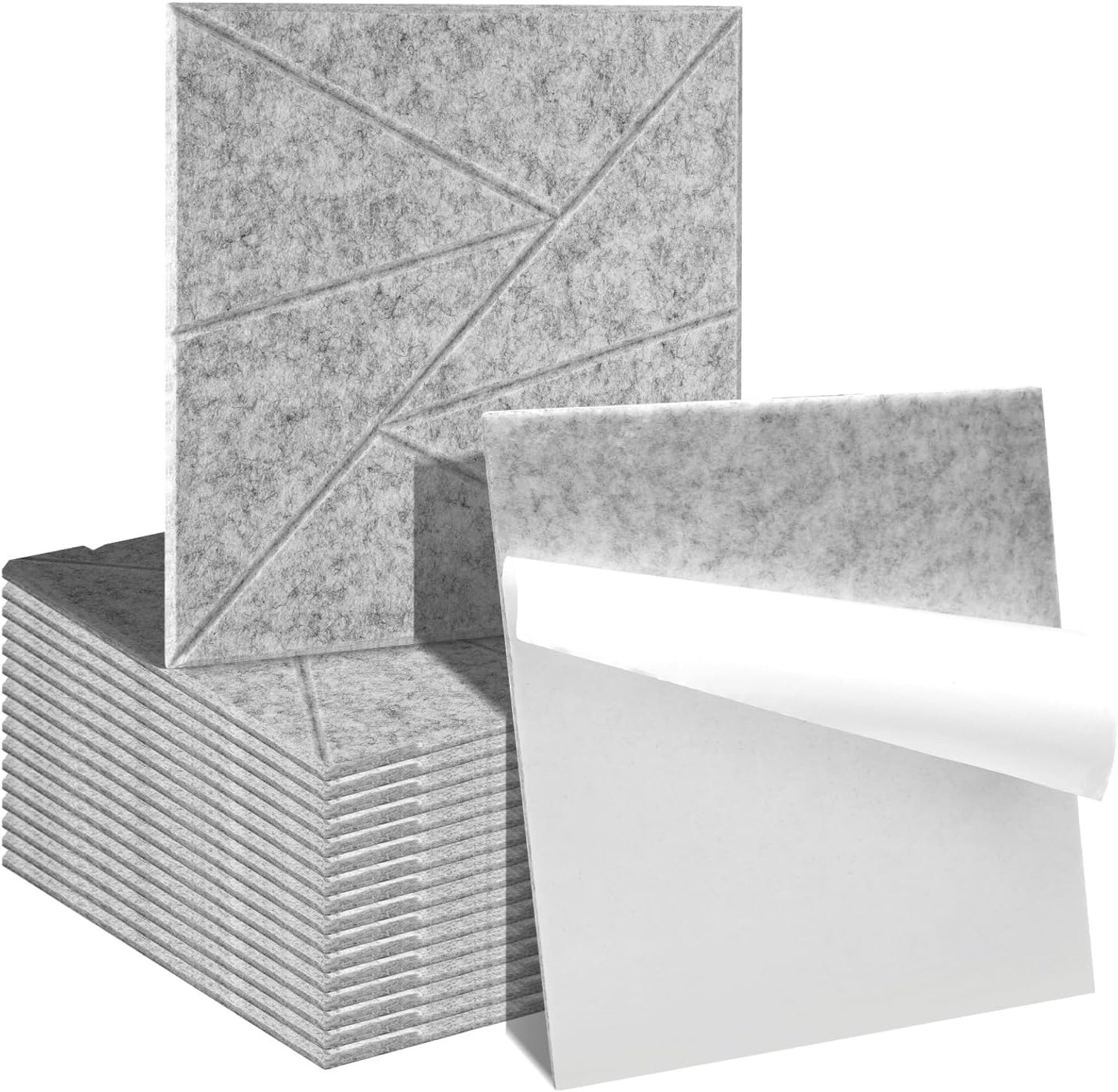 18 stuks akoestische panelen, zelfklevend, wandpanelen, grijs, driehoekpatroon, 30 x 30 x 0,9 cm, akoestische panelen, geluidsabsorberend, geluidsisolatiemat