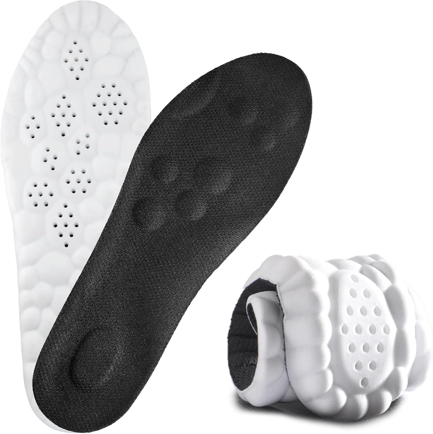 4D Cloud inlegzolen met voetboogondersteuning, ademende traagschuim gewatteerde inlegzolen trimbare comfortabele schoeninlegzolen voor verlichting van voetpijn (zwart, UK heren 5-6/dames 5,5-6,5)