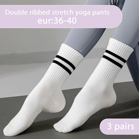 3 Paar Dames Antislip Sokken met Handgrepen voor Yoga & Pilates (Wit) — afbeelding 2