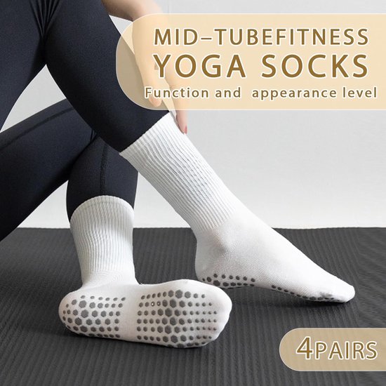 4 Paar Antislip Sokken Dames - Yoga, Pilates, Ballet - Wit — afbeelding 2