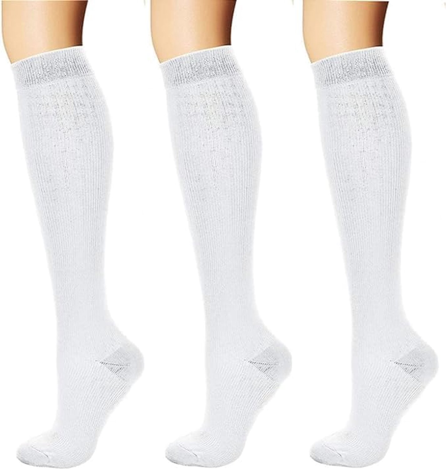3 paar witte compressiekousen, compressiekousen, compressiesokken, loopsokken, trombosekousen voor sport, hardlopen, medi, vlucht, reizen, ontspanning, zwangerschap, dagelijks gebruik