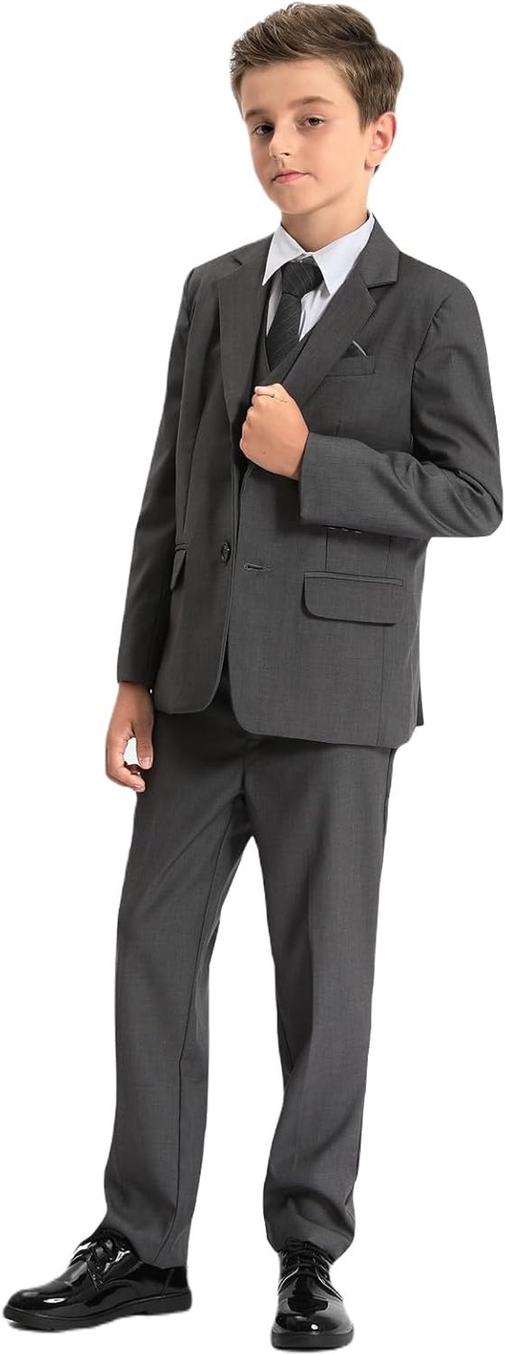 6-delige Jongenspakken Set, Blazer & Broek & Gilet & Overhemd & Stropdas met Pochet, 7-12 Jaar