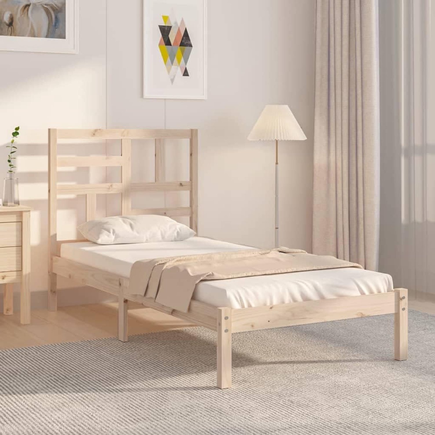 Massief hout 90x190 cm stevig grenenhouten eenpersoonsbed met hoofdeinde voor kleine slaapkamer multifunctionele kamer en kinderkamer lattenbodem inbegrepen matras niet bijgevoegd