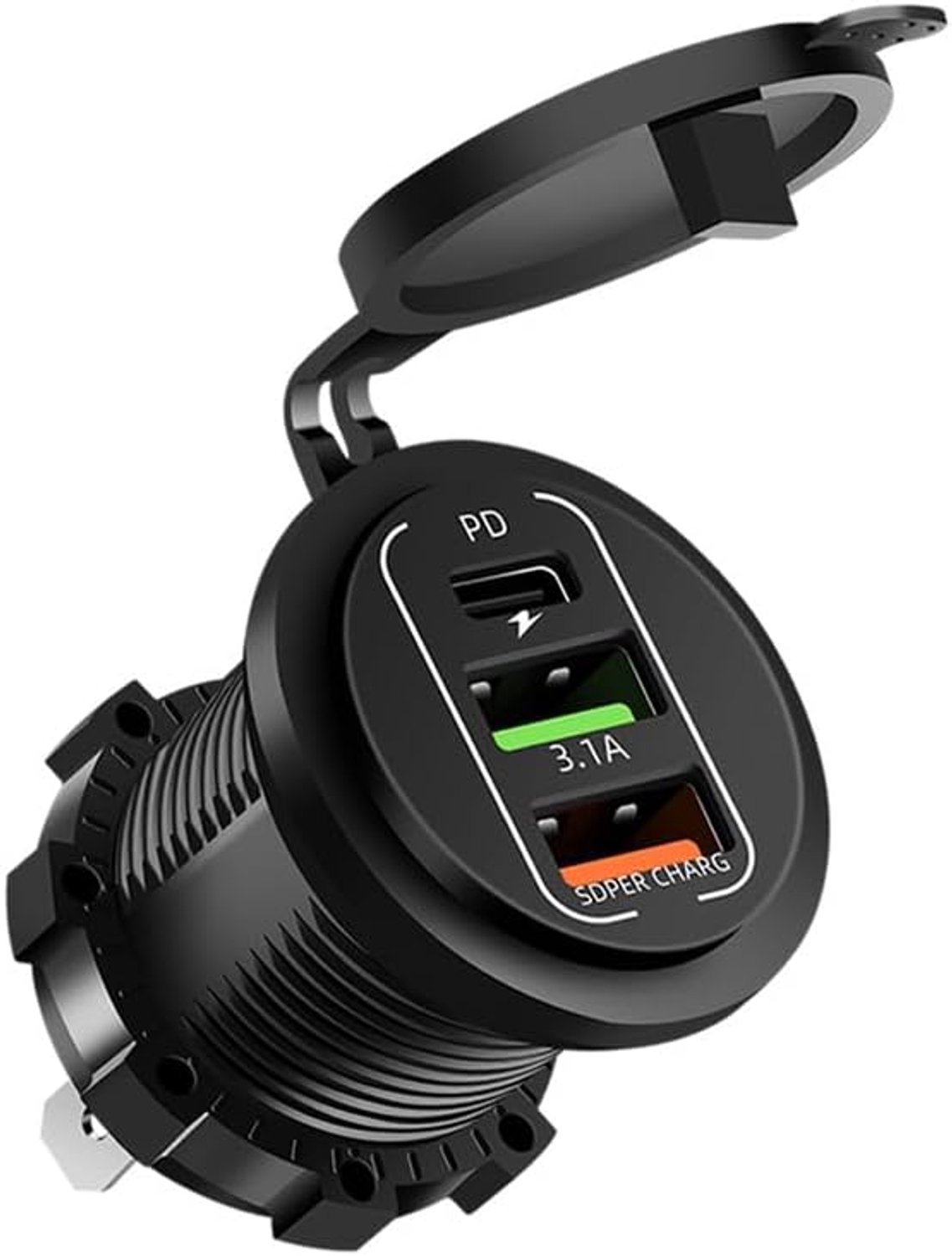 12 V USB-stopcontact, oplader, multi-poort, dubbele USB en PD auto-aansluitbus, snellader voor Android-telefoons, geschikt voor auto, boot, marine