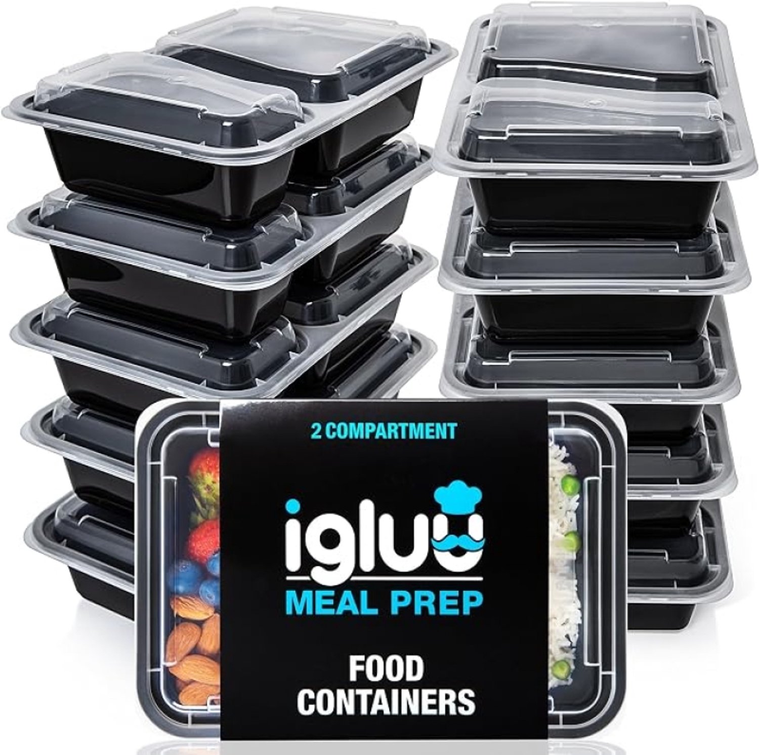 Nazik Living Meal Prep Bakjes Set van 10 met 2 Compartimenten – 887 ml – Luchtdicht, Stapelbaar, Magnetron- en Vaatwasserbestendig