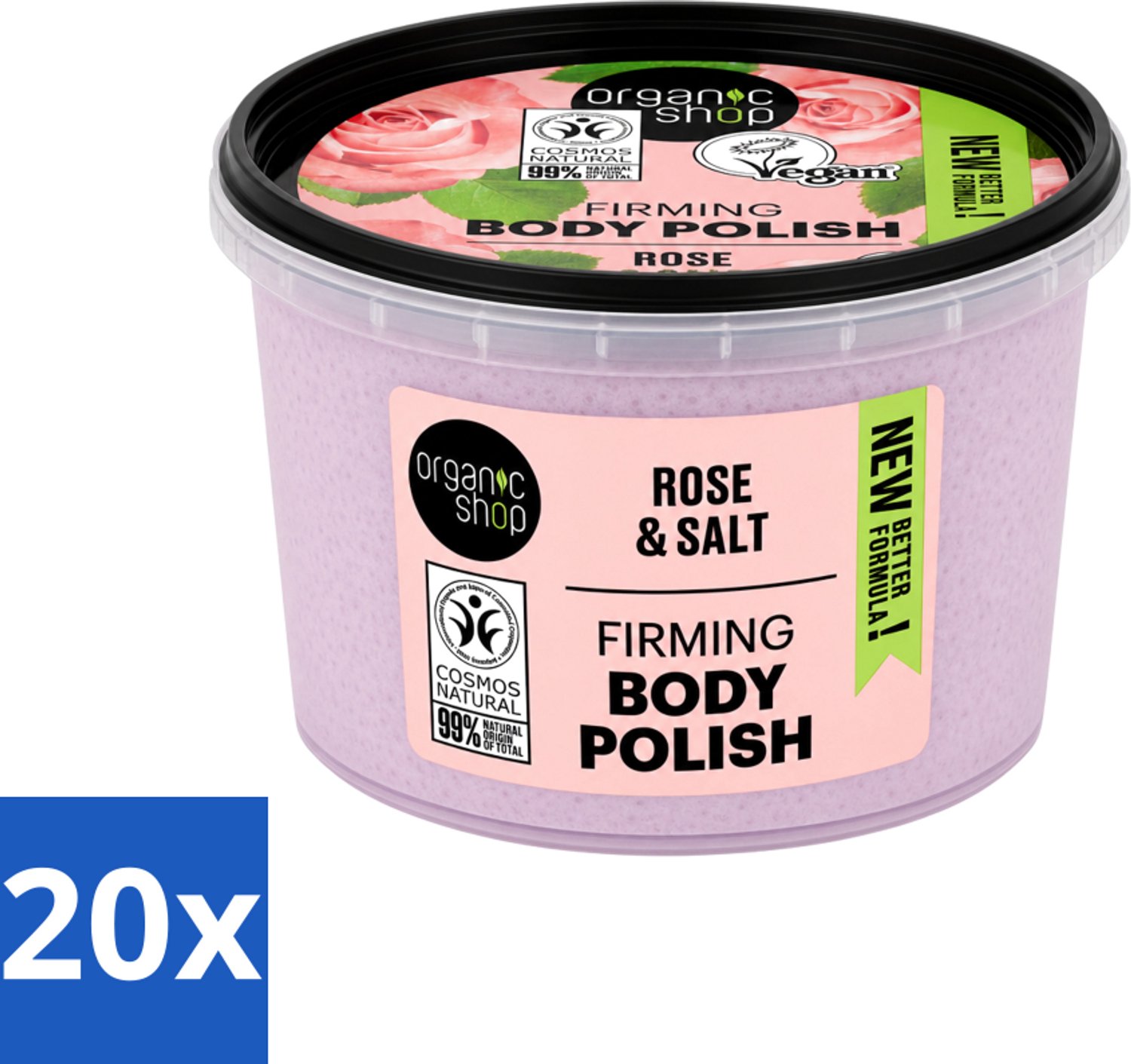 20 x Organic Shop - Body Scrub Rose - Hydraterend en Verzorgend - 250 ml - Voordeelverpakking - 20 stuks