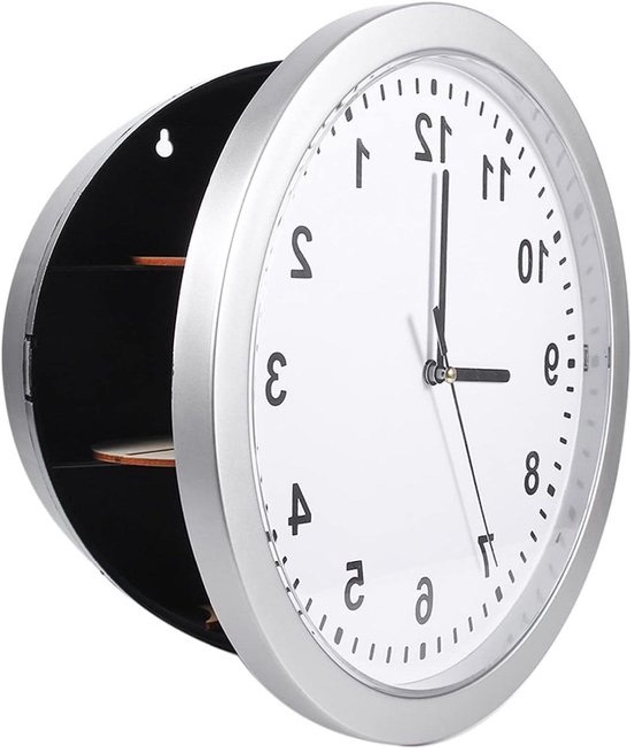 Wandklok Kluis - Verborgen Opbergruimte - Kostbaarheden uit het zicht - Klok met compartiment - 25 cm - Zilver