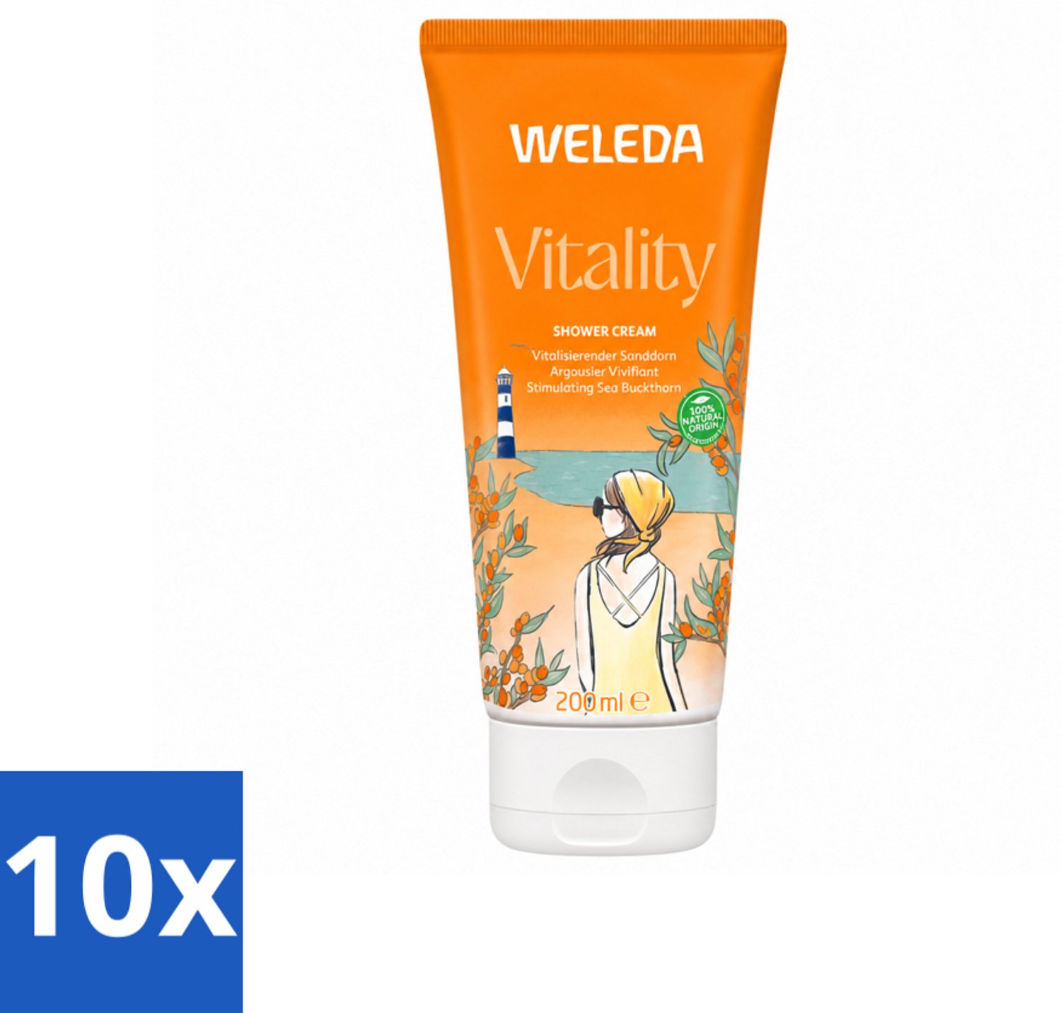 10 x WELEDA - Douchecrème Duindoorn Vitality - 200 ml - Voordeelverpakking - 10 stuks