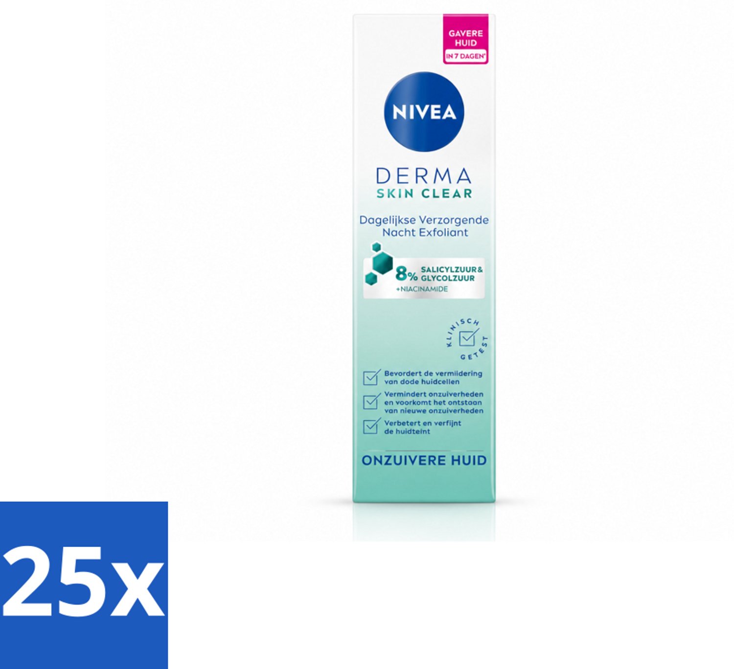 25 x NIVEA - Nacht Exfoliant - DERMA Huidzuiver Dagelijkse Verzorging - Met Salicylzuur (AHA), Glycolzuur & Niacinamide - Tegen Acne & Mee-eters - 40 ml - Voordeelverpakking - 25 stuks