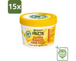 15 x Garnier - Fructis Hair Food Banana - 3-in-1 Haarmasker - Voedend - Droog Haar - 400 ml - Grootverpakking - Vaatwasstrips - Haarmasker Kokosmelk - Haarmasker Macadamia - Haarmasker Normaal Haar - Haarmasker Droog Haar - Haarmasker 97% Natuurlijk