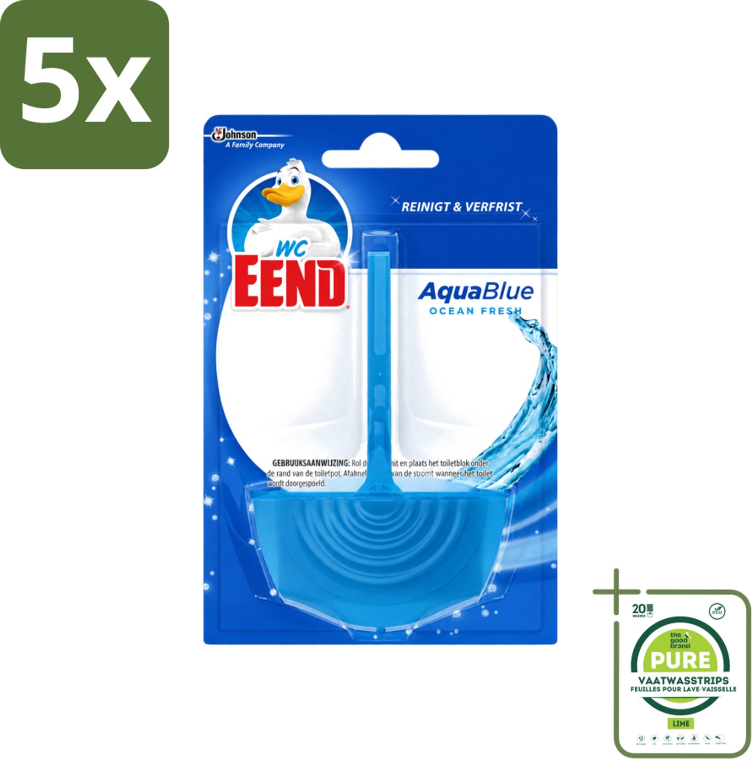 5 x WC Eend - Aqua Blue - Toiletblok - Kleurt Water Blauw & Verfrist - 40 gr - Grootverpakking - Vaatwasstrips - WC Eend Aqua Blue Toiletblok - Blauw Spoelwater - Toilet Reinigen - Toilet Verfrissen - Kalkaanslag Voorkomen