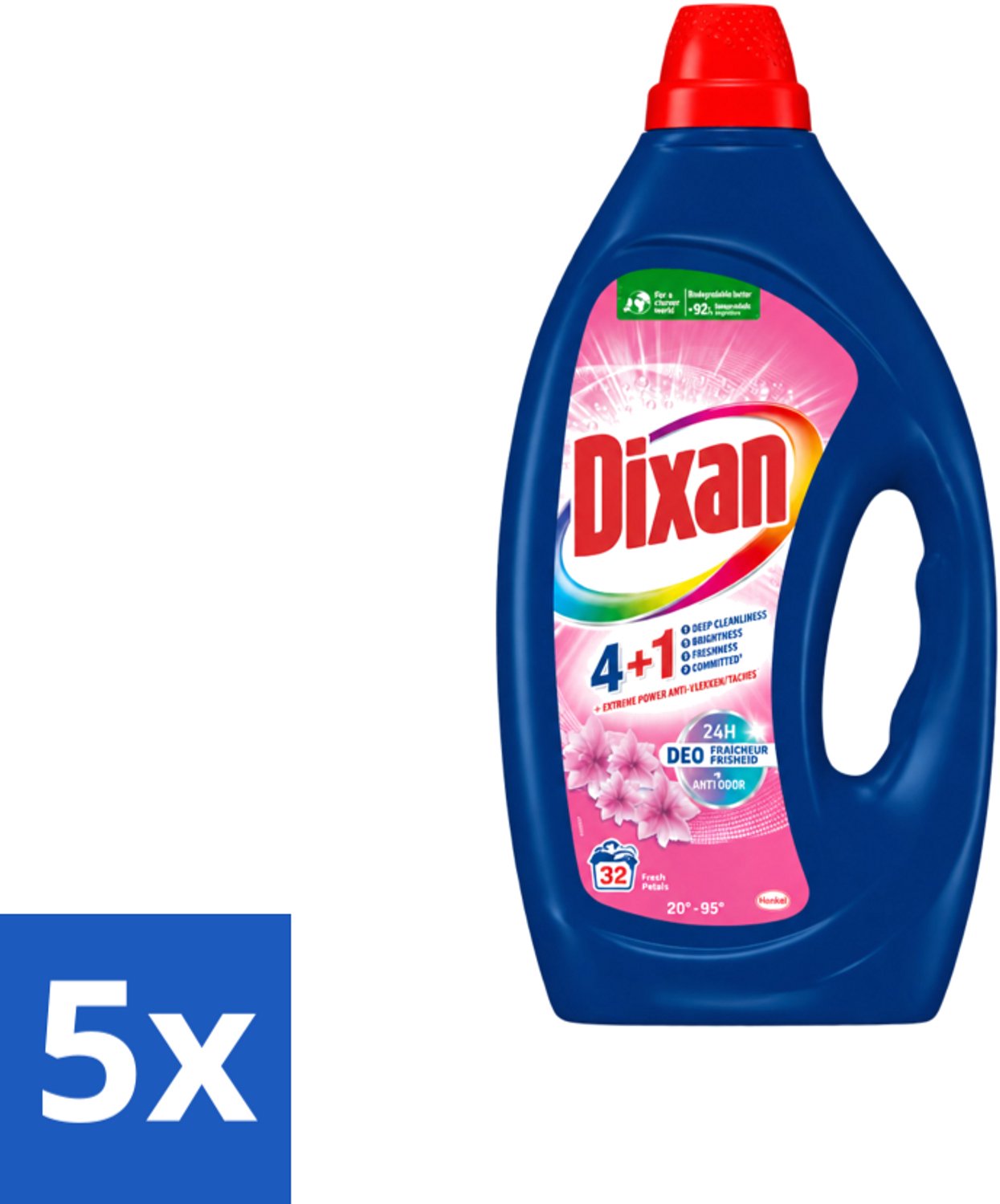 5 x Dixan - Vloeibaar wasmiddel - Fresh Pink - 32 wasbeurten - Voordeelverpakking - 5 stuks