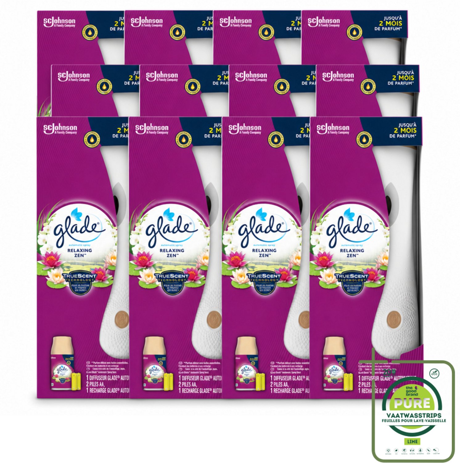 12 x Glade - Automatische Spray - Relaxing Zen - 269 ml - Grootverpakking - Vaatwasstrips - Automatische Geurverfrisser - Rustgevende Geur - Frisse Geur - Ontspannen Sfeer - Huisverfrissend