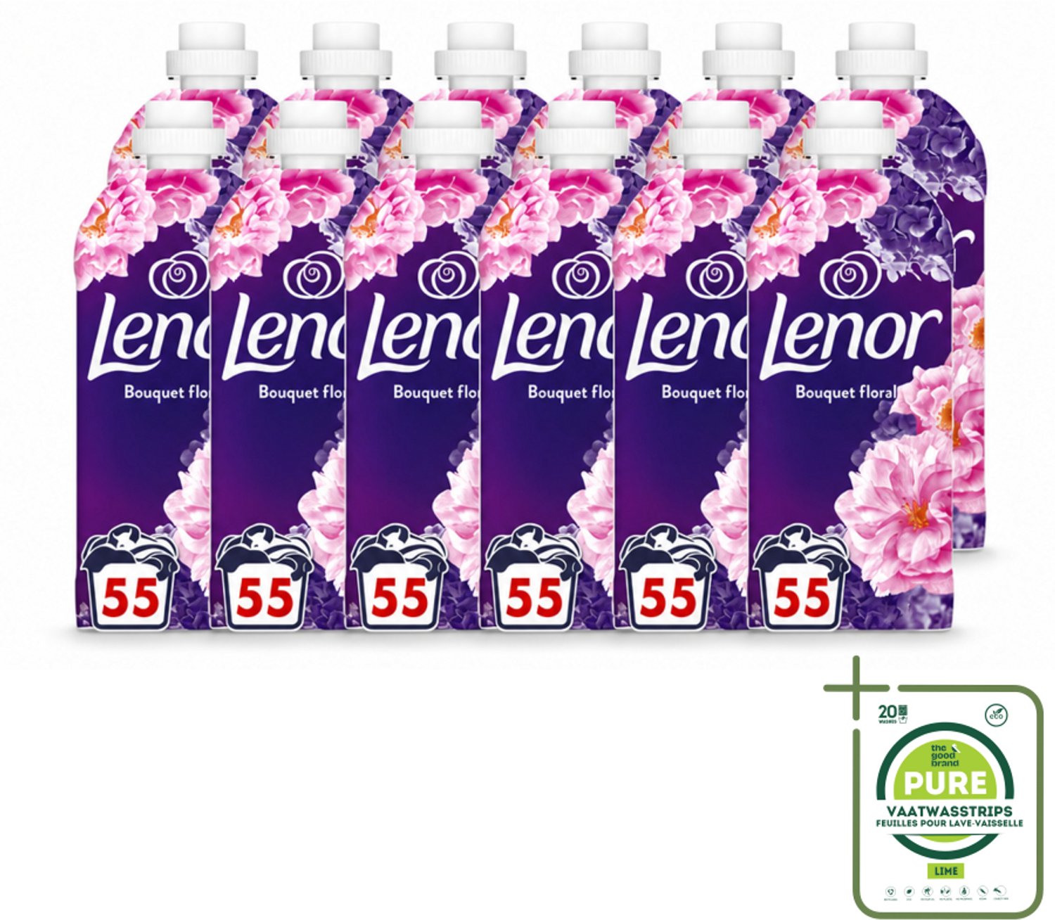 12 x Lenor - Wasverzachter - Bloemenboeket - Fris & Zacht - 55 Wasbeurten - Grootverpakking - Vaatwasstrips - Wasverzachter Bloemen - Frisse Geur - Ontspanning - Bloemige Geur - Saffraan