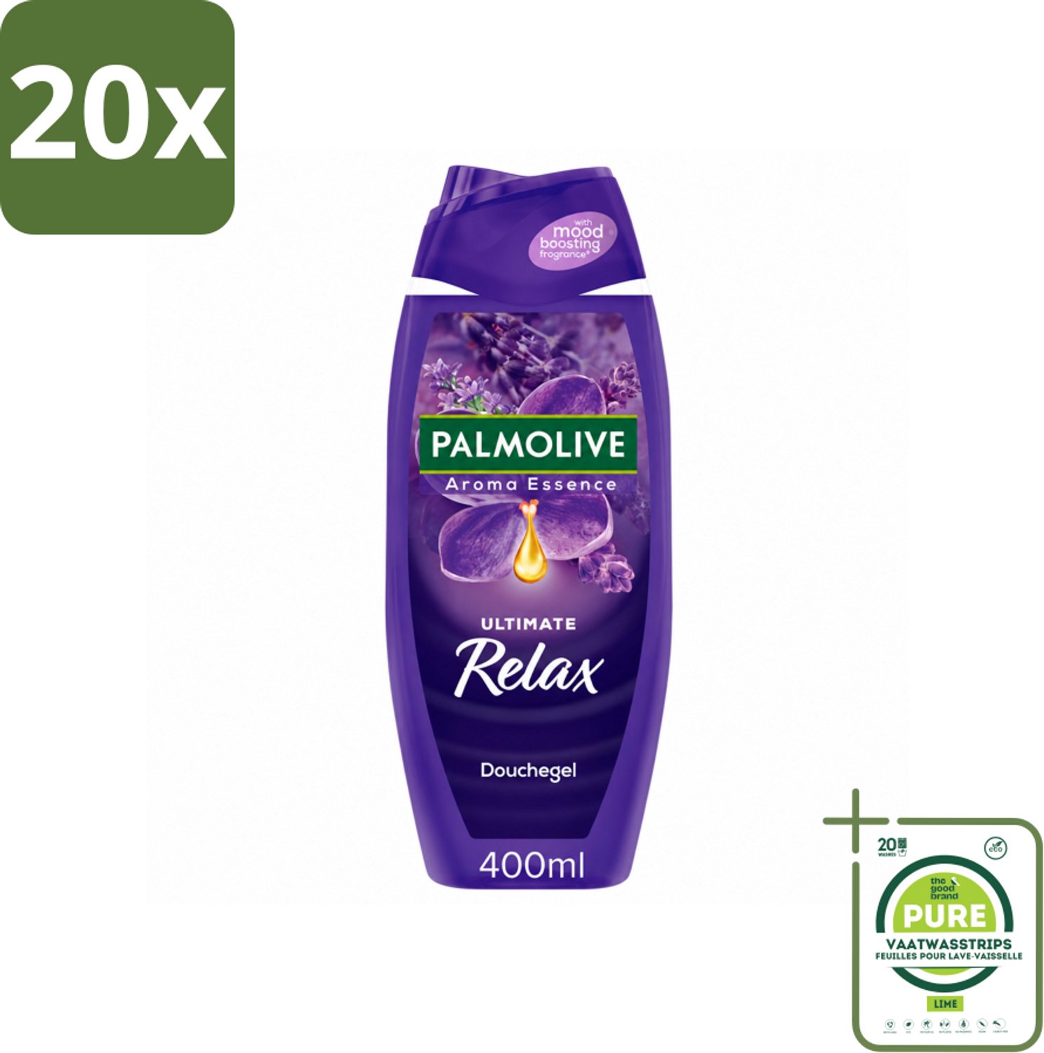 20 x Palmolive - Aroma Essences Ultimate Relax - Douchegel - Ontspannende Geur - 400 ml - Grootverpakking - Vaatwasstrips - Douchegel - Ontspanning - Natuurlijke Geur - Lavendel - Zachte Huid