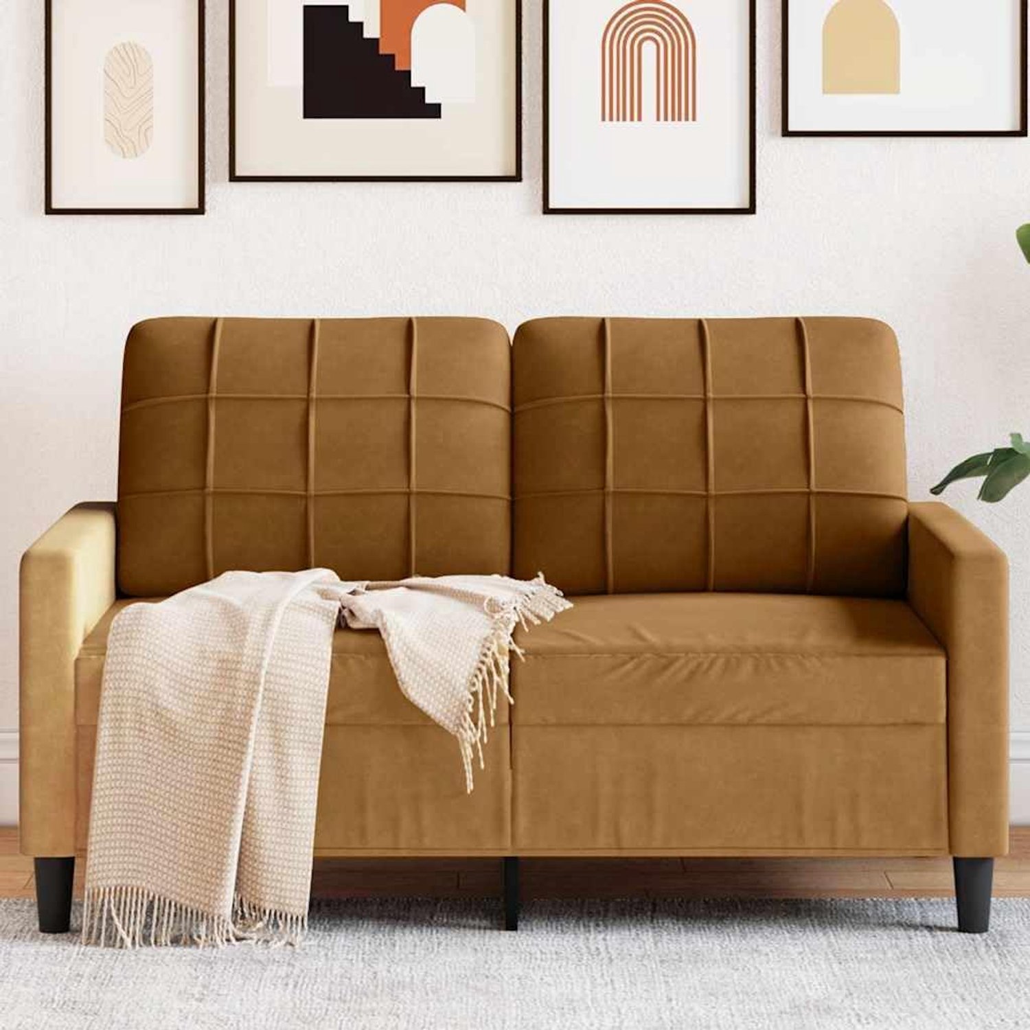 Fluwelen sofa bruin 120 cm met metalen frame en dik gevoerde zittingen voor een comfortabele zitervaring, tweezits fluwelen sofa in modern design met zachte
