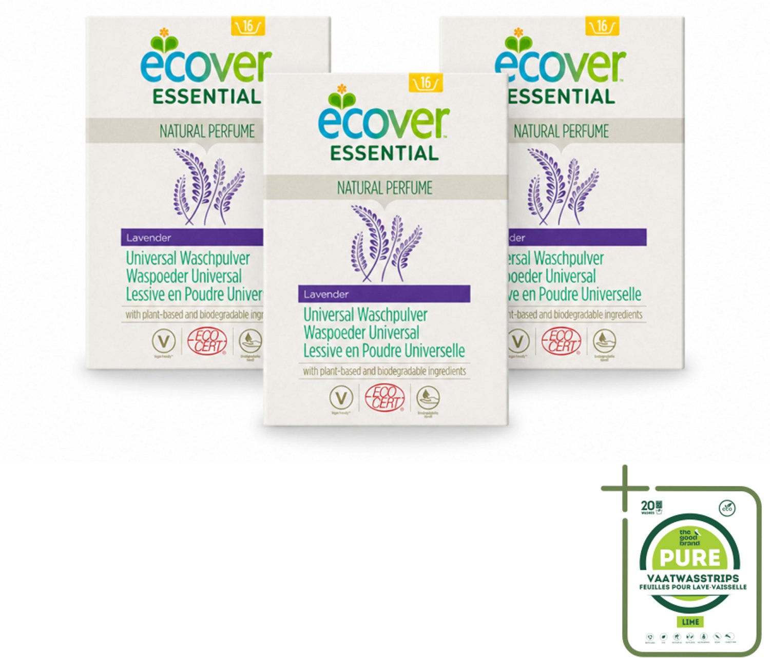 3 x Ecover - Waspoeder Essential - Universal - 1,2 kg - Grootverpakking - Vaatwasstrips - Waspoeder - Witte Was - Stralend Wit - Plantaardig Waspoeder - Biologisch Afbreekbaar