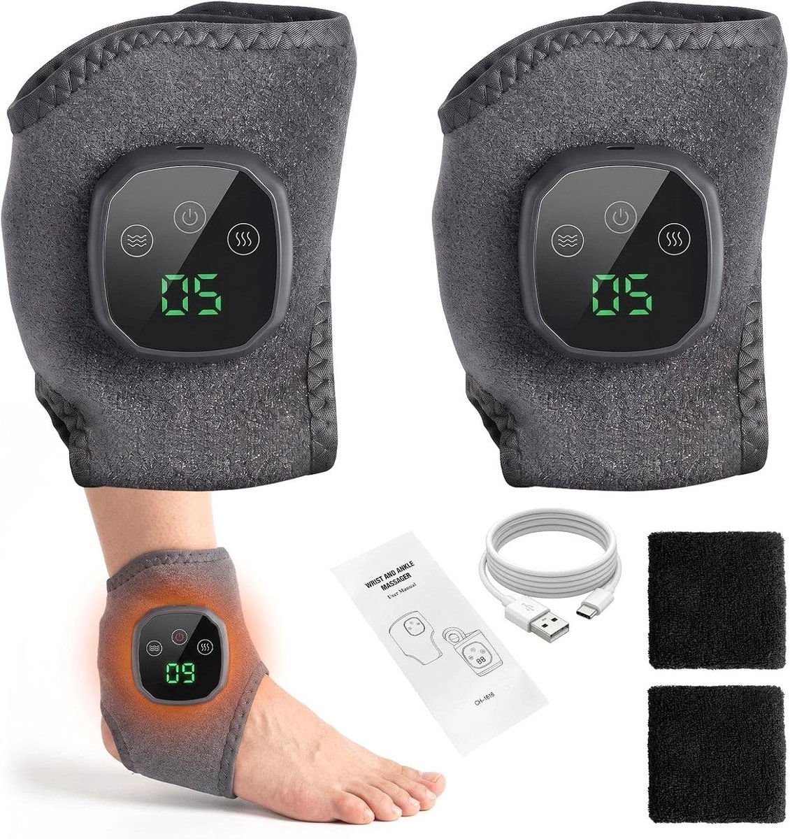 Draadloos Voetmassageapparaat met Warmte - Grijs - 22 x 17 cm - Ademend Materiaal - Voor Volwassenen
