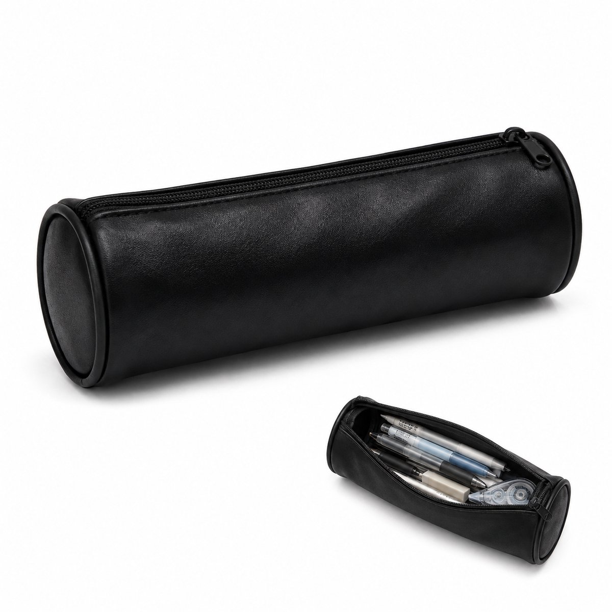 VHV -PU-Leren Etui - Grote Pennenetui - 21 x 8 x 8 cm - Waterdicht Pennenzak - Make-up Tas en Organizer- voor School, Studie en Kantoor -Zwart