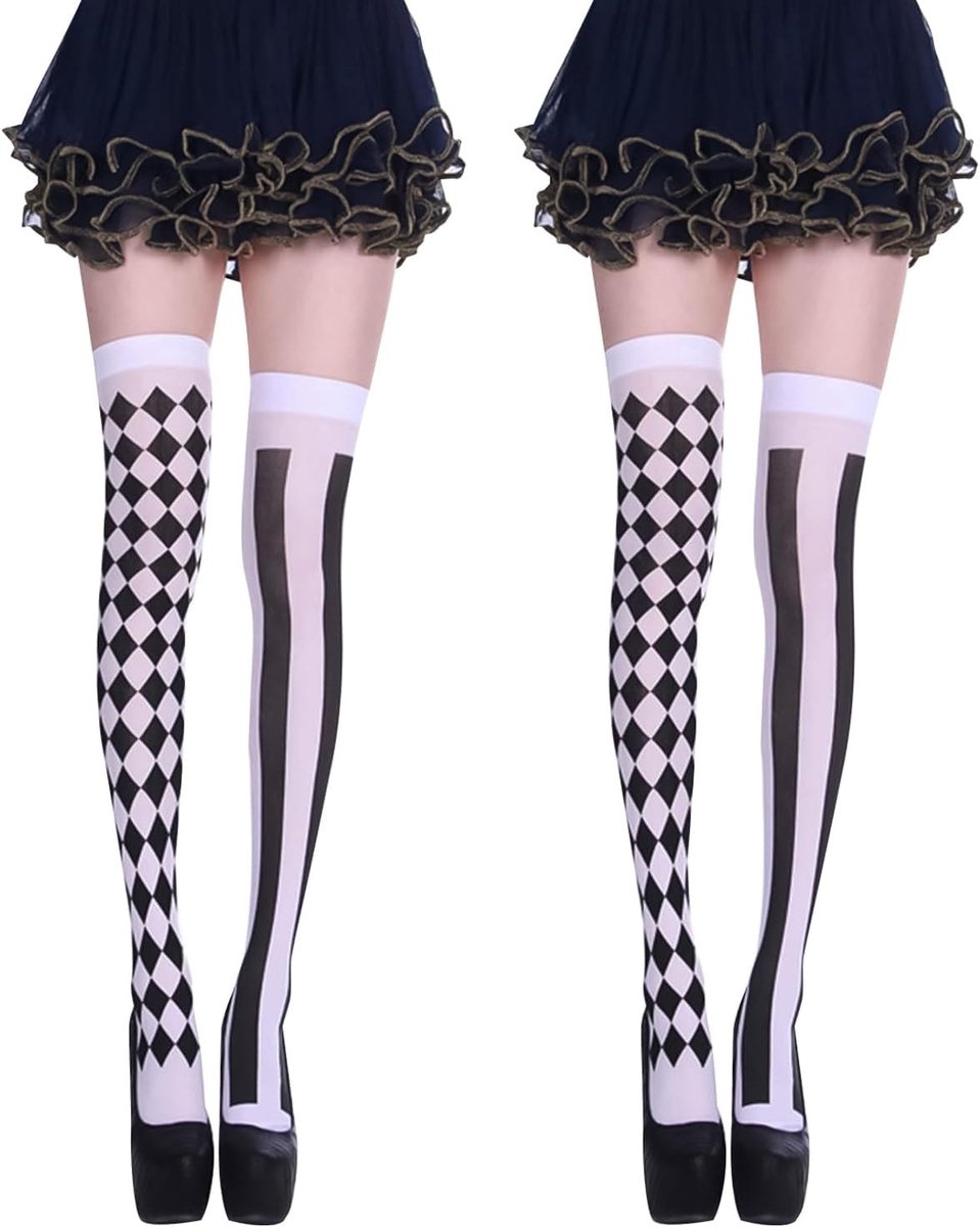 Lange gestreepte sokken voor dames, clown sokken, harlekijn sokken, ideaal voor Halloween en cosplay evenementen