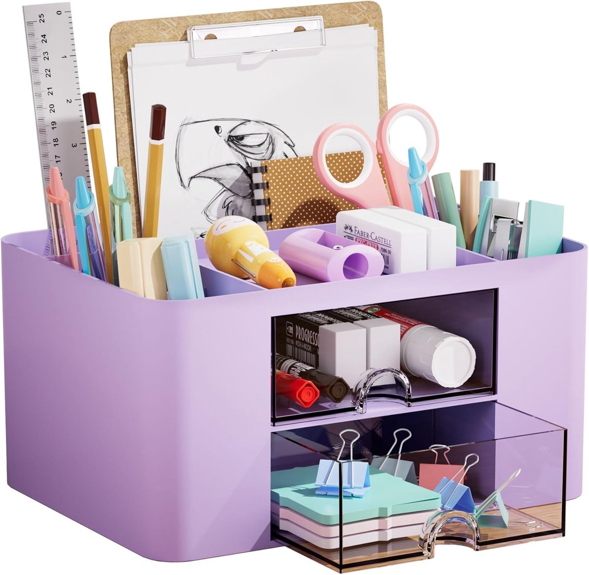 Multifunctionele Bureau Organizer met 7 Compartimenten en 2 Lades, Ideaal voor Kantooraccessoires en Pennenhouder