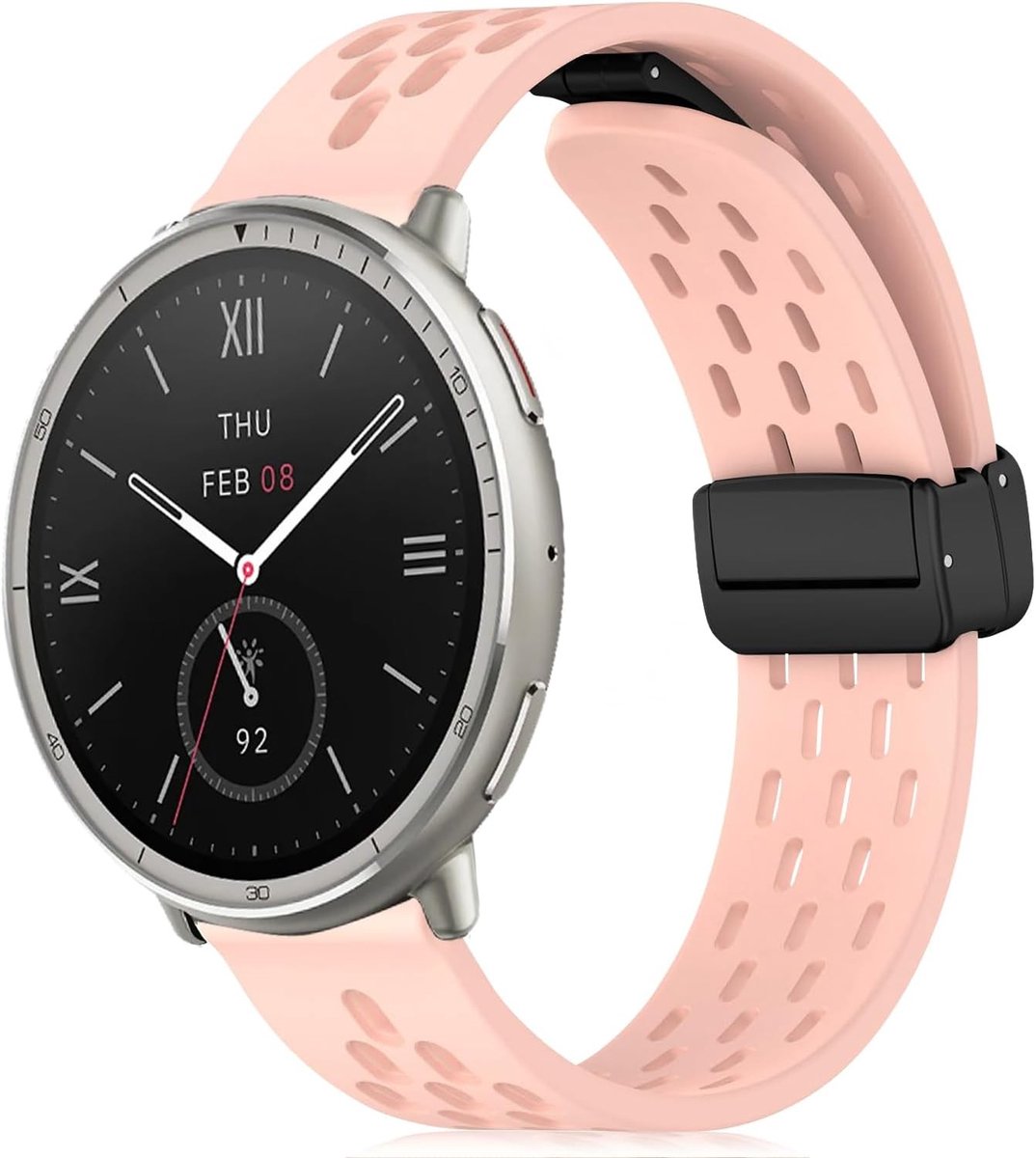 Siliconen vervangarmband voor sporthorloges, geschikt voor Amazfit GTR, GTS en Bip 3/3 Pro, met magnetische sluiting in roze voor mannen en vrouwen